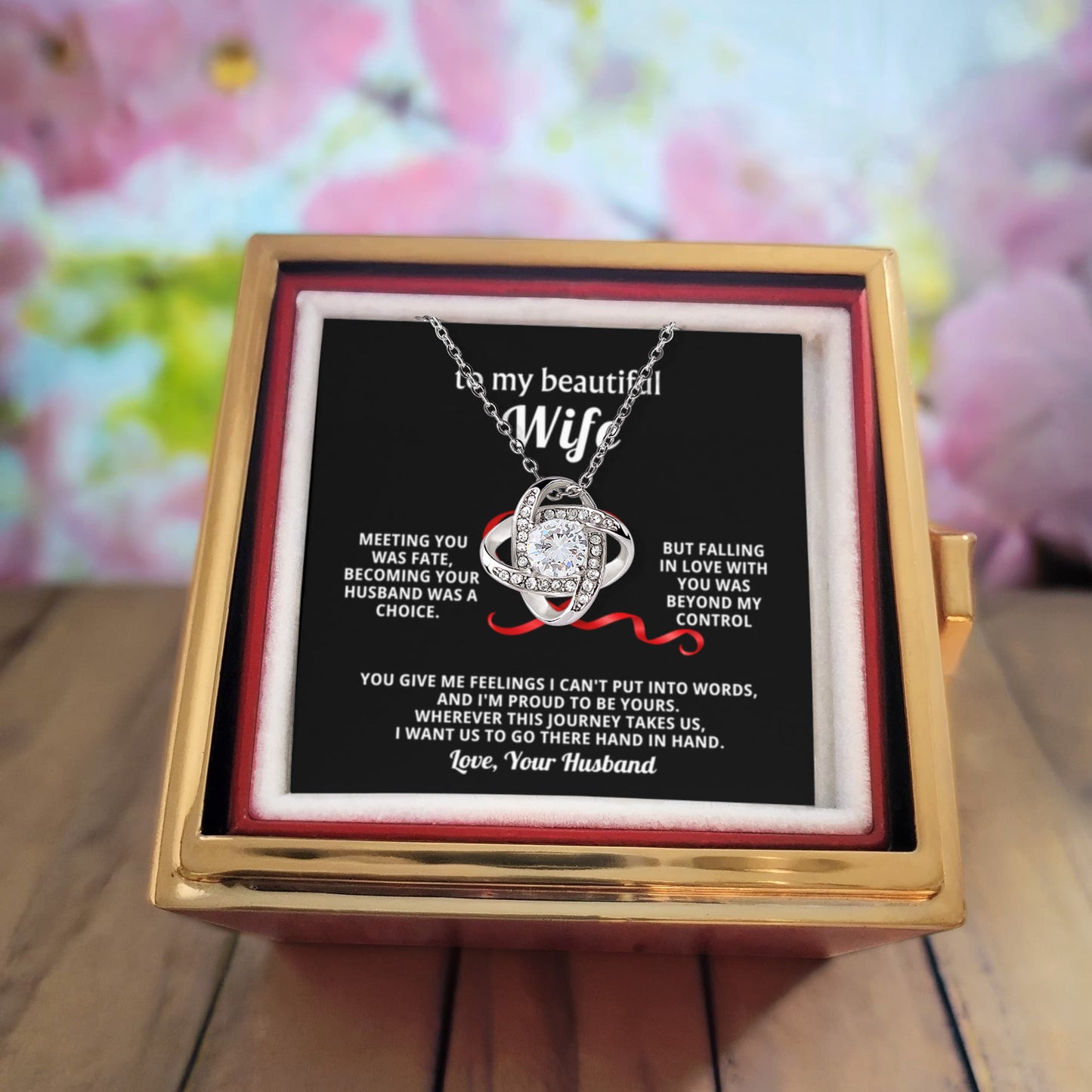 To My Wife Necklace & Rotating Rose Gift Box Set