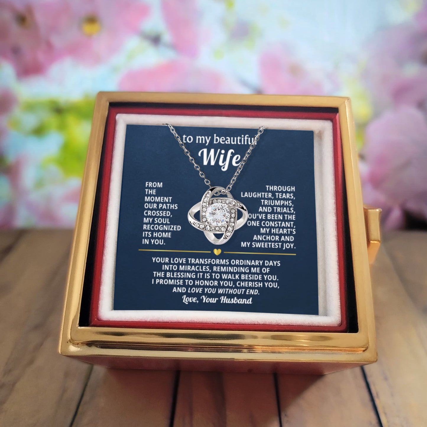 To My Wife Necklace & Rotating Rose Gift Box Set