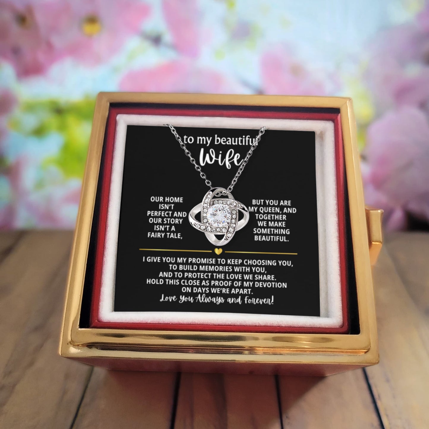 To My Wife Necklace & Rotating Rose Gift Box Set