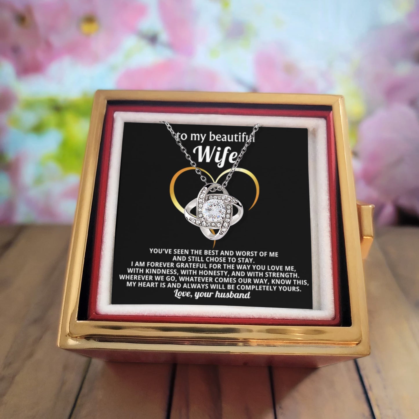 To My Wife Necklace & Rotating Rose Gift Box Set