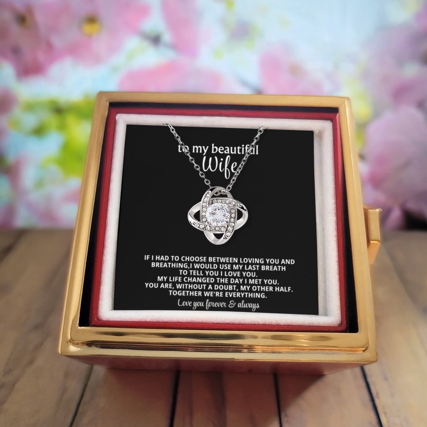 To My Wife Necklace & Rotating Rose Gift Box Set
