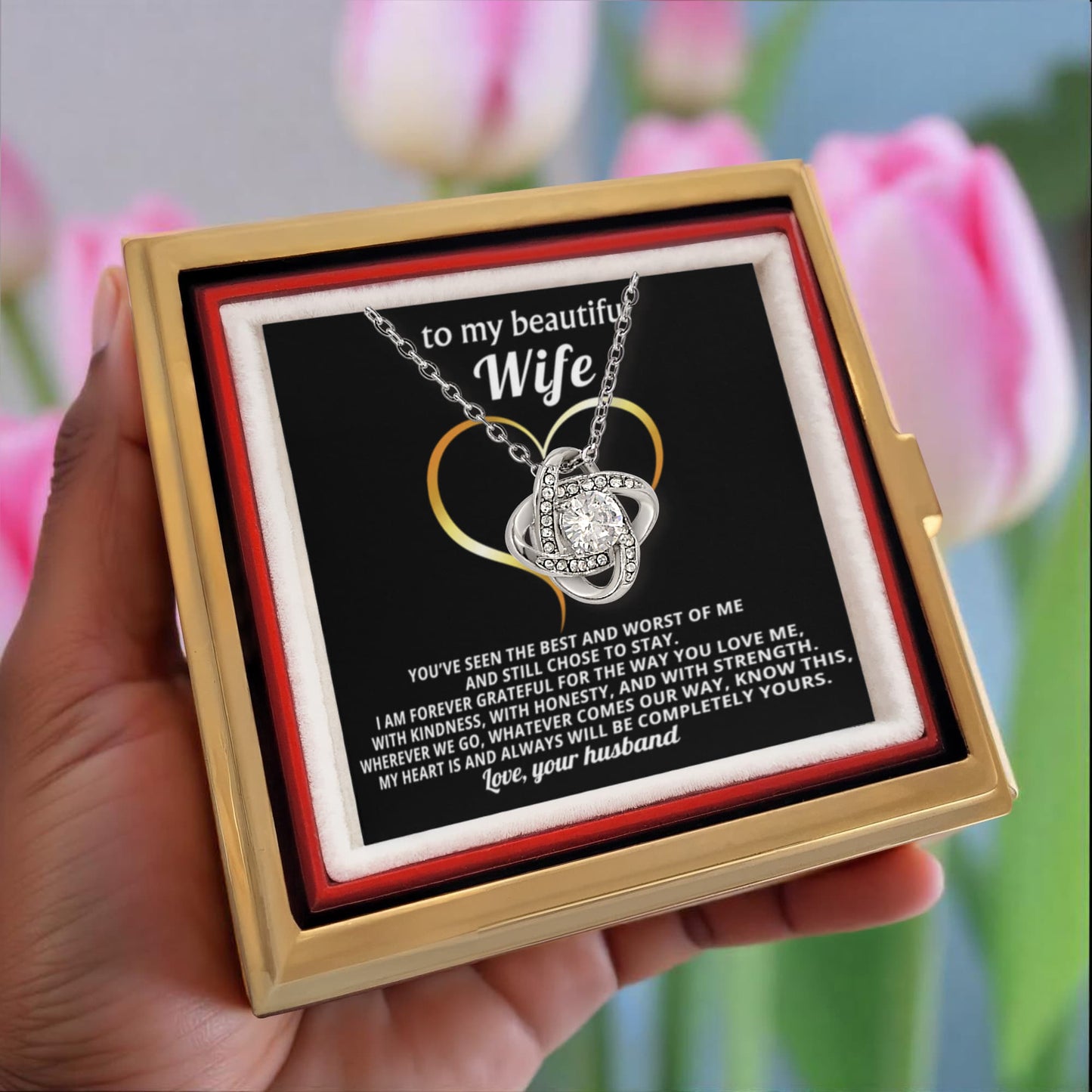 To My Wife Necklace & Rotating Rose Gift Box Set