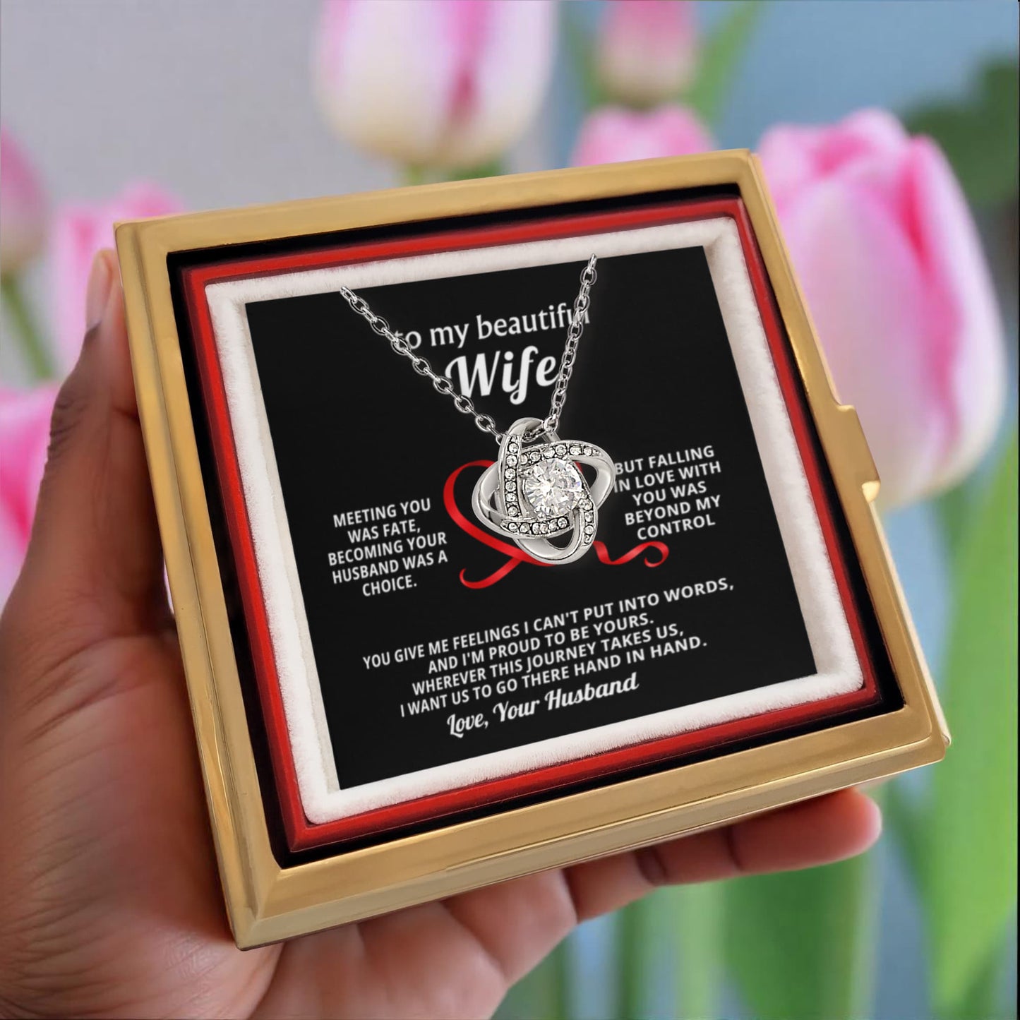 To My Wife Necklace & Rotating Rose Gift Box Set