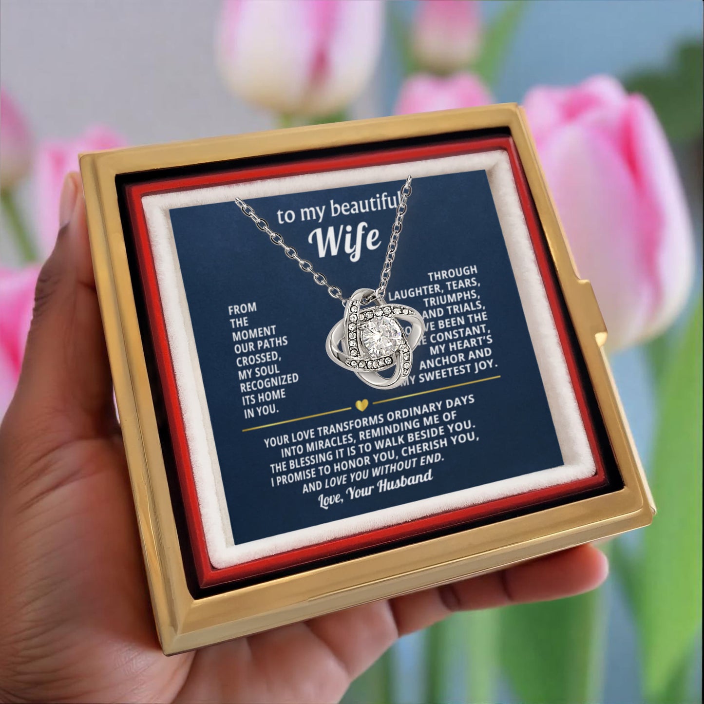 To My Wife Necklace & Rotating Rose Gift Box Set