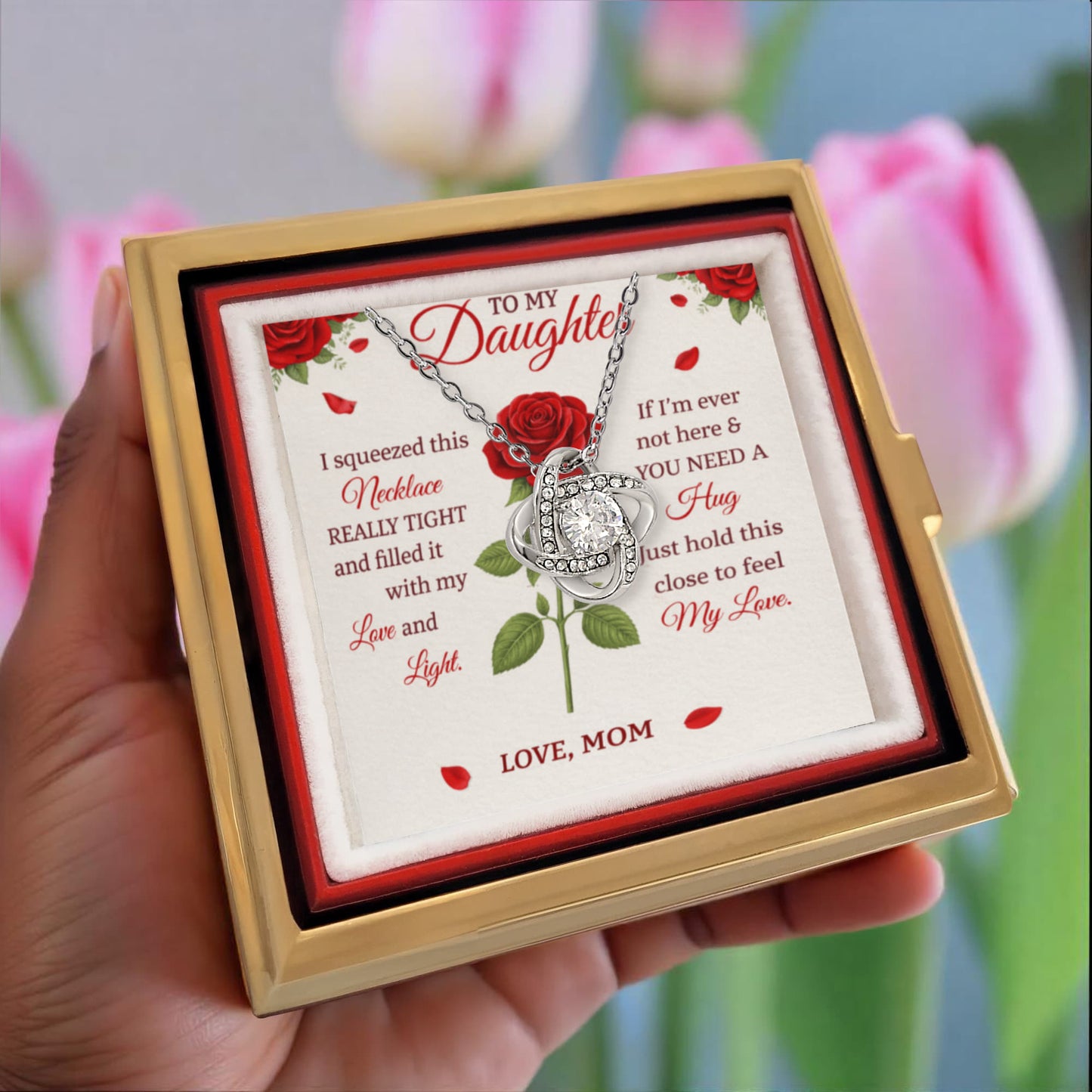 Daughter Love Knot Necklace Rose Box Gift Set