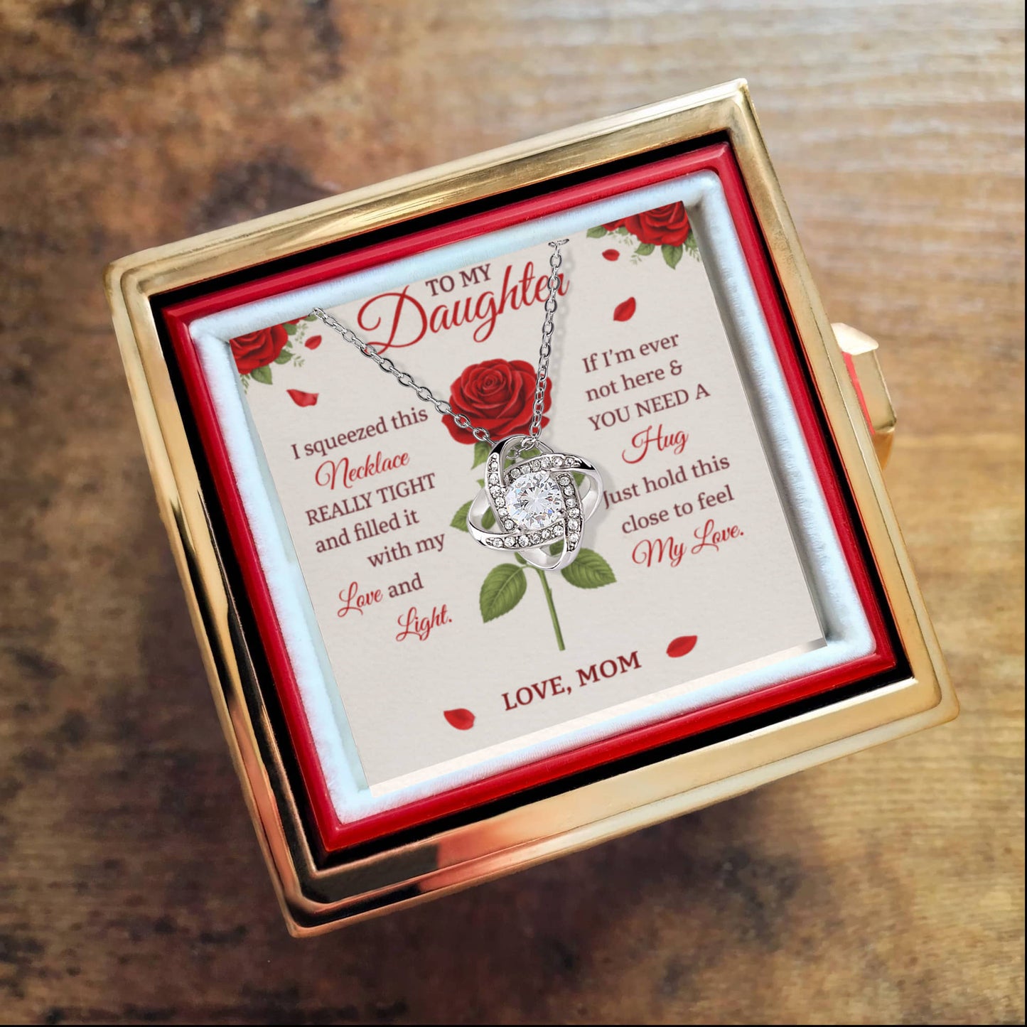 Daughter Love Knot Necklace Rose Box Gift Set
