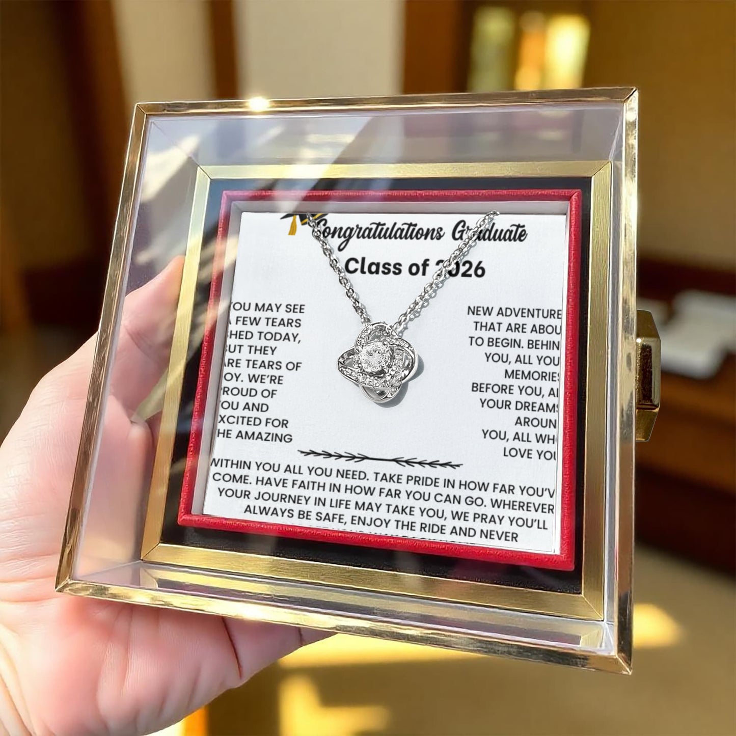 Class of 2026 Graduation Rotating Rose Box and Necklace Gift Set