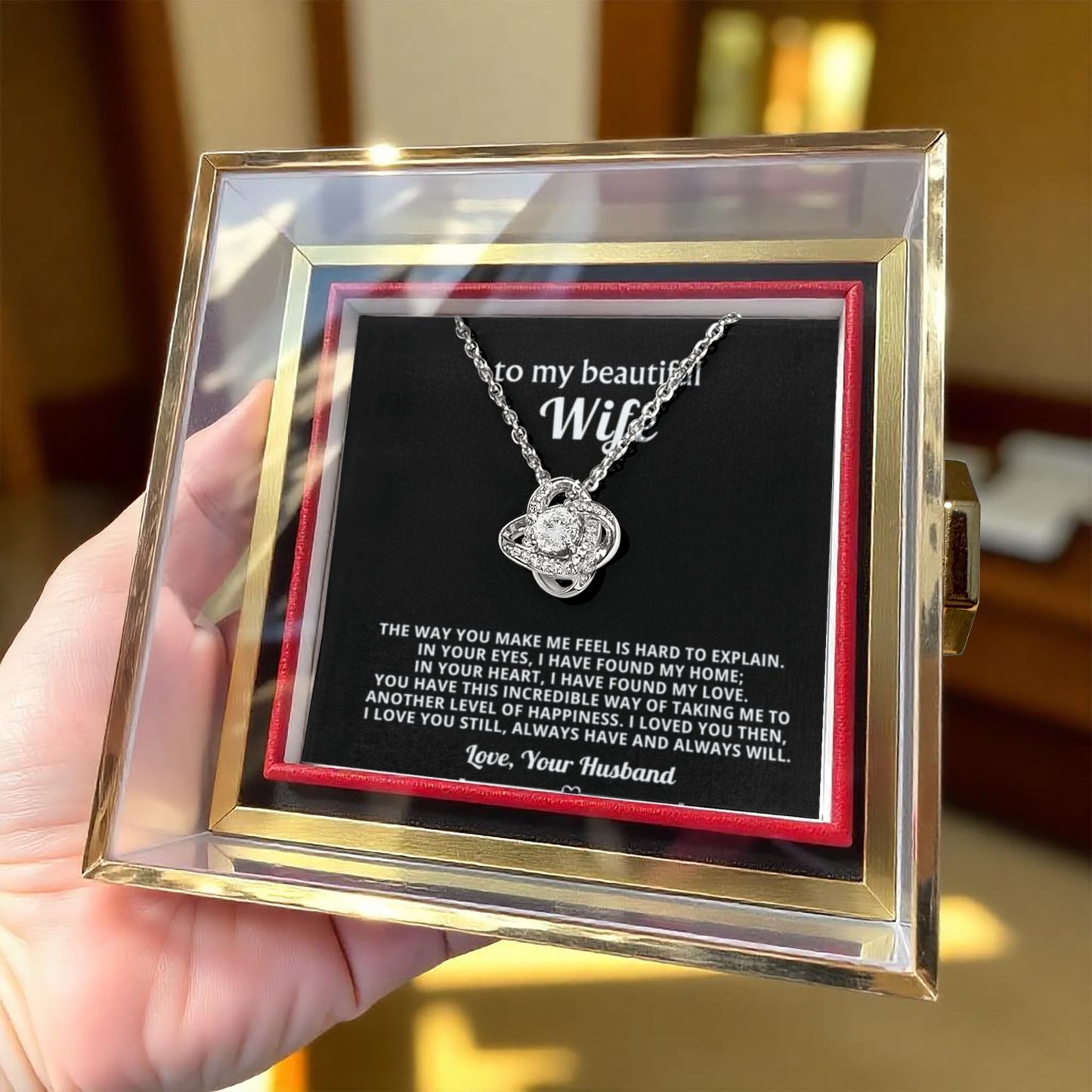 To My Wife Necklace & Rotating Rose Gift Box Set