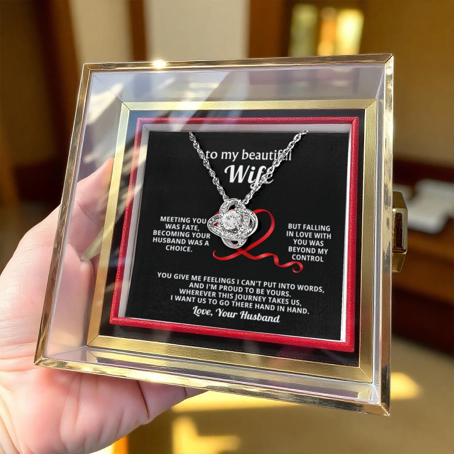 To My Wife Necklace & Rotating Rose Gift Box Set