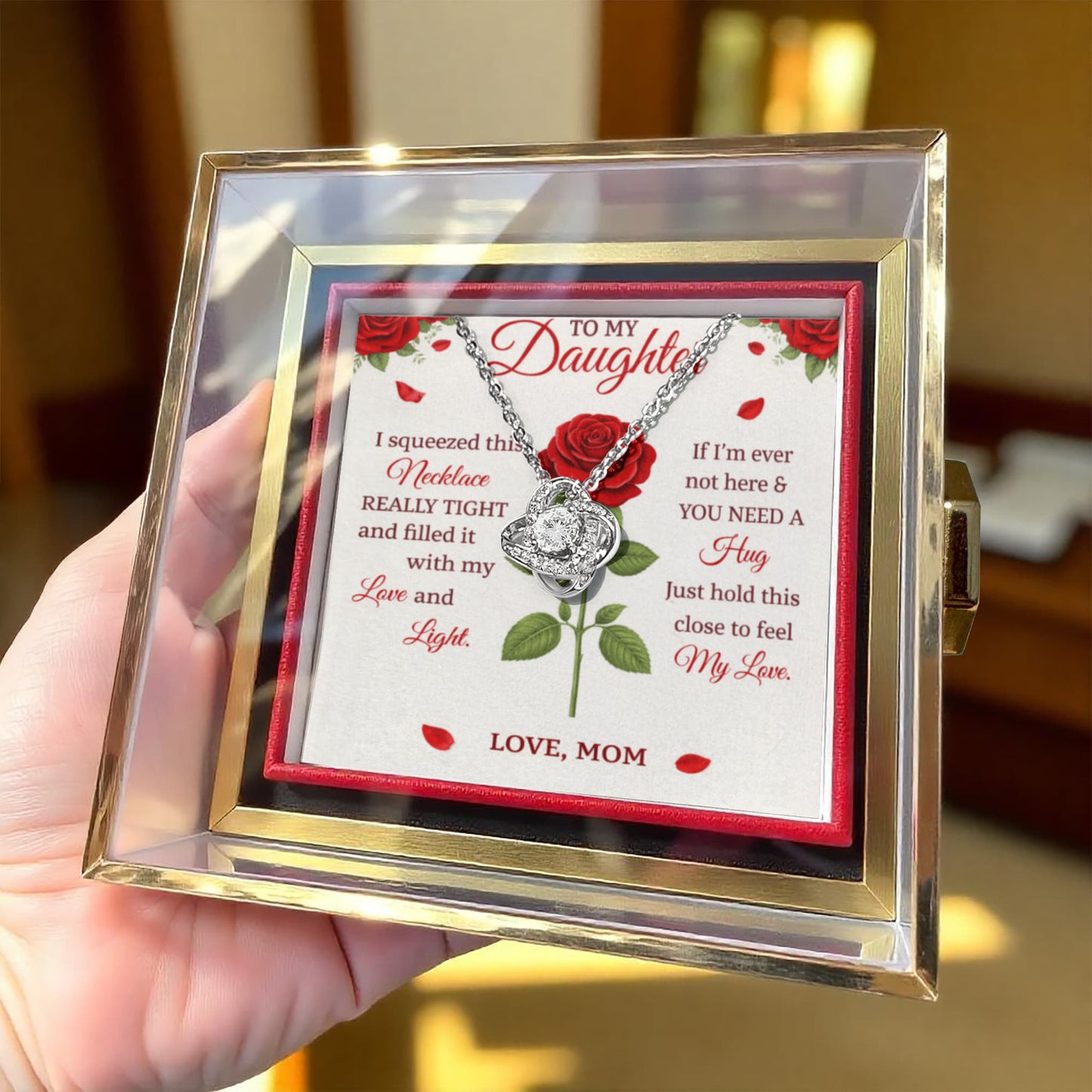 Daughter Love Knot Necklace Rose Box Gift Set