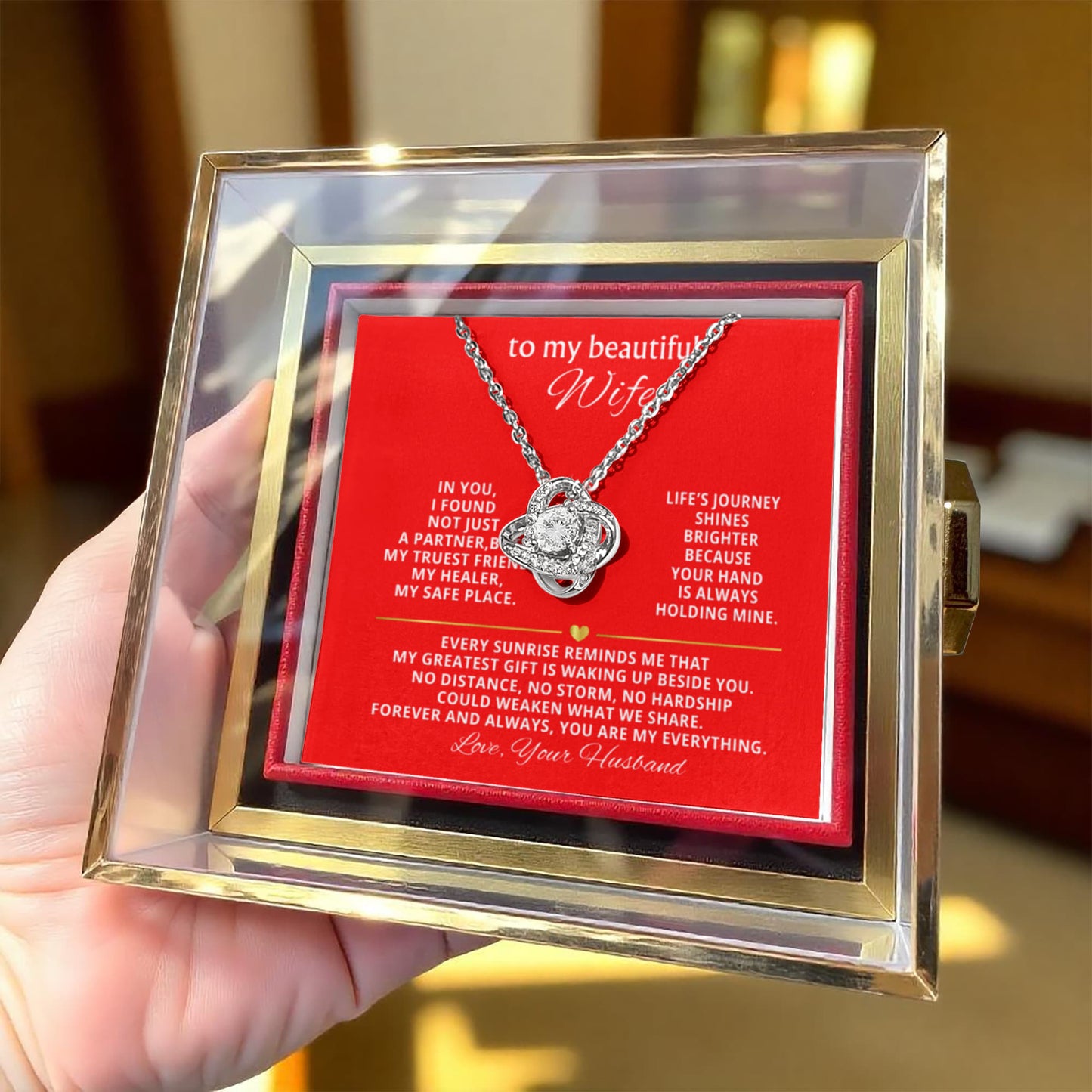 To My Wife Necklace & Rotating Rose Gift Box Set