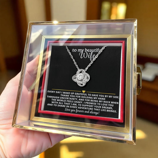 To My Wife Love Knot Necklace Rotating Rose Gift Box Set