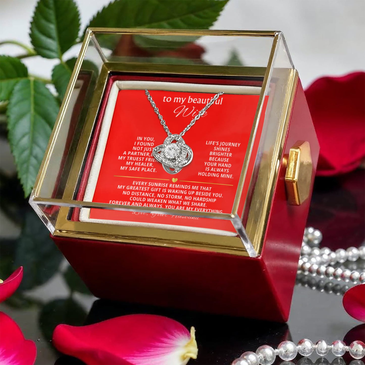 To My Wife Necklace & Rotating Rose Gift Box Set