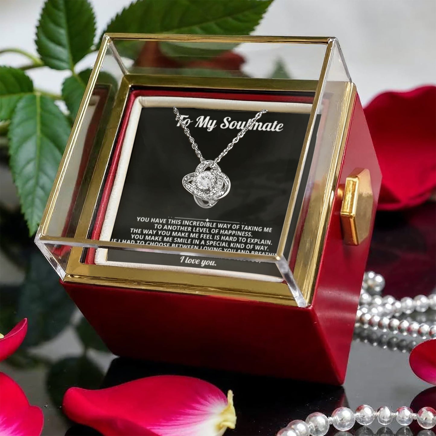 To My Soulmate Necklace & Rotating Rose Gift Box Set