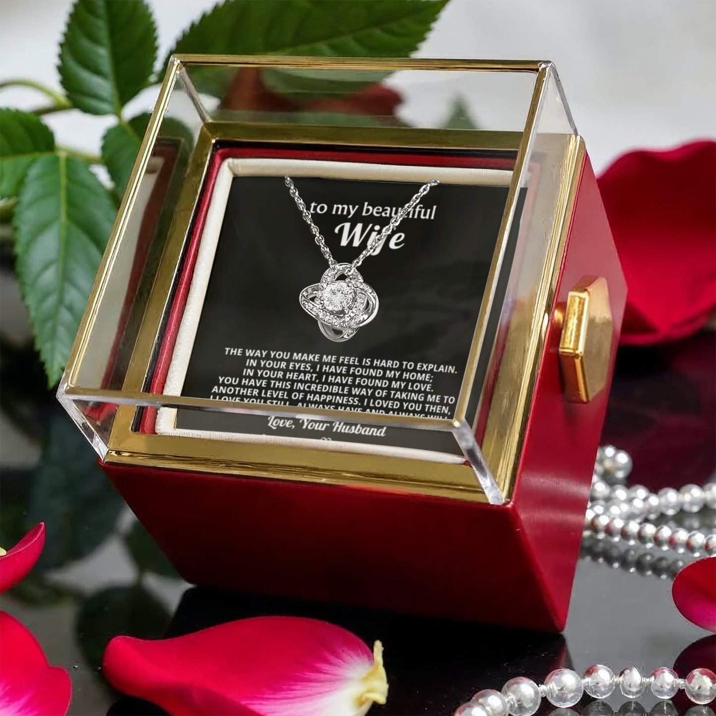 To My Wife Necklace & Rotating Rose Gift Box Set