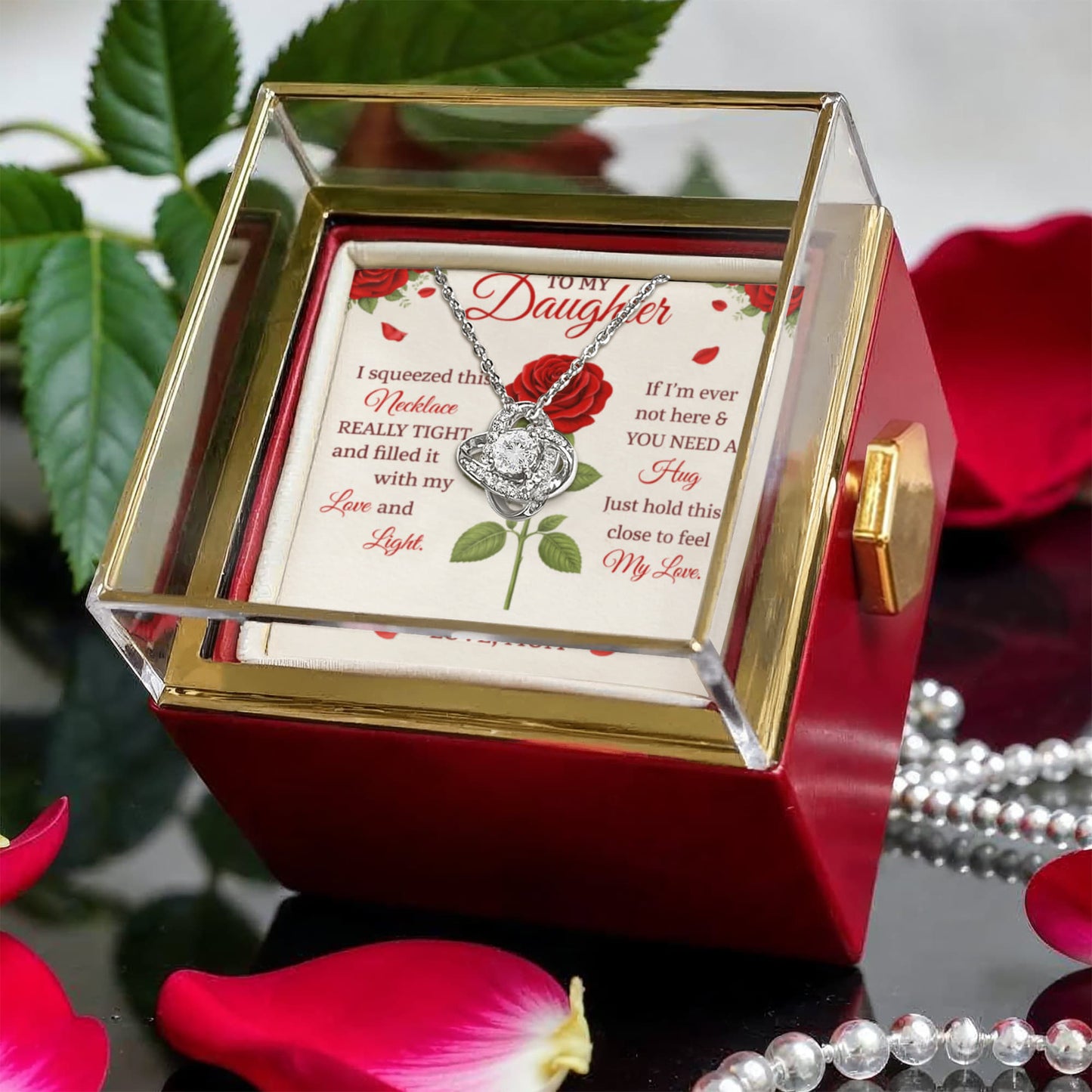 Daughter Love Knot Necklace Rose Box Gift Set