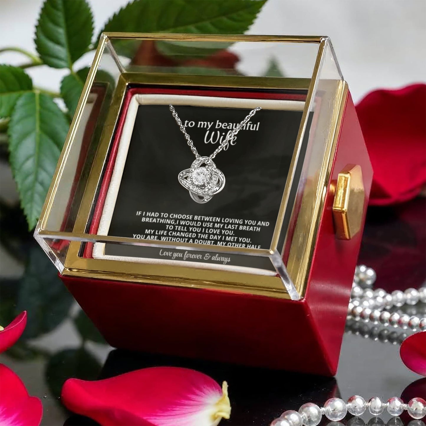 To My Wife Necklace & Rotating Rose Gift Box Set