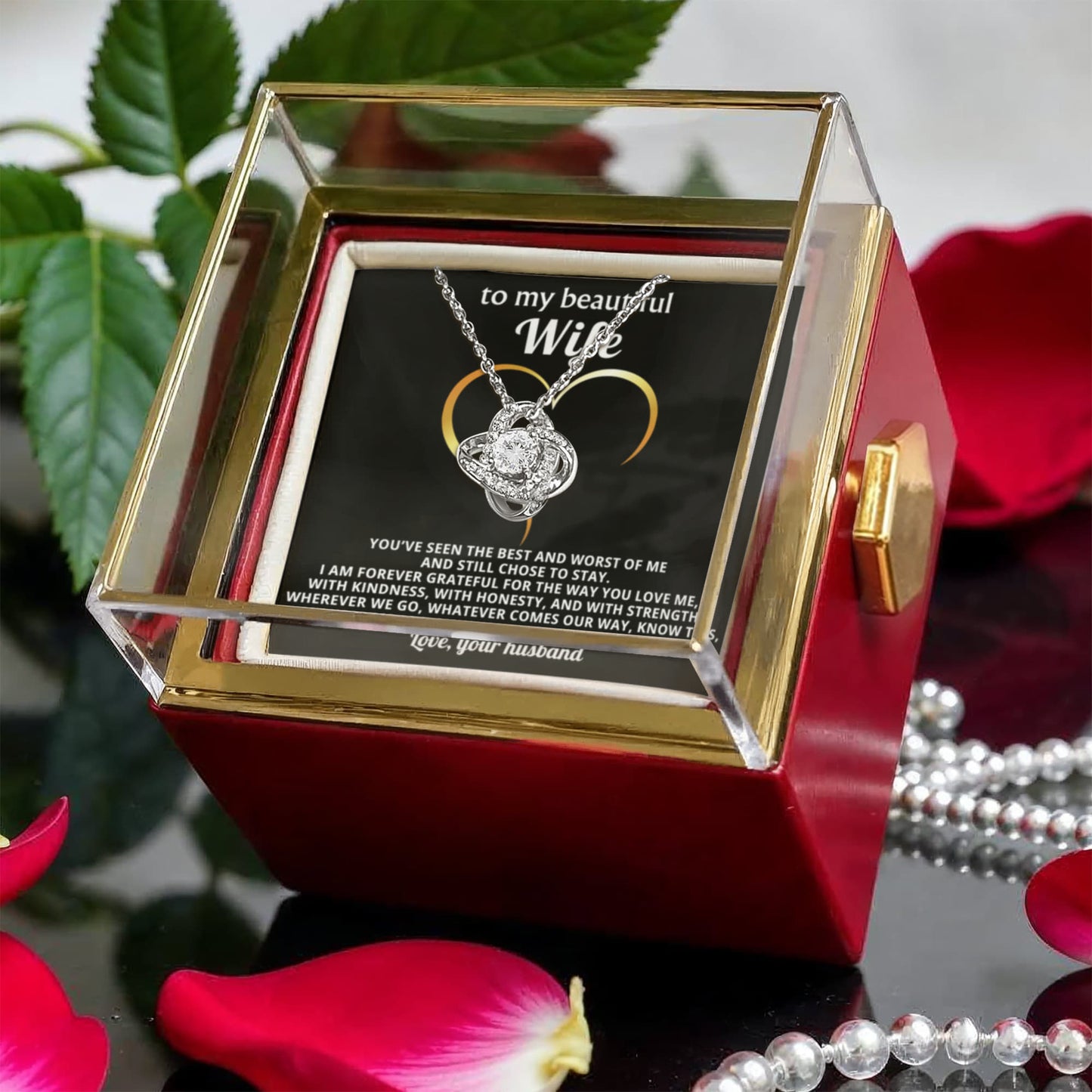 To My Wife Necklace & Rotating Rose Gift Box Set