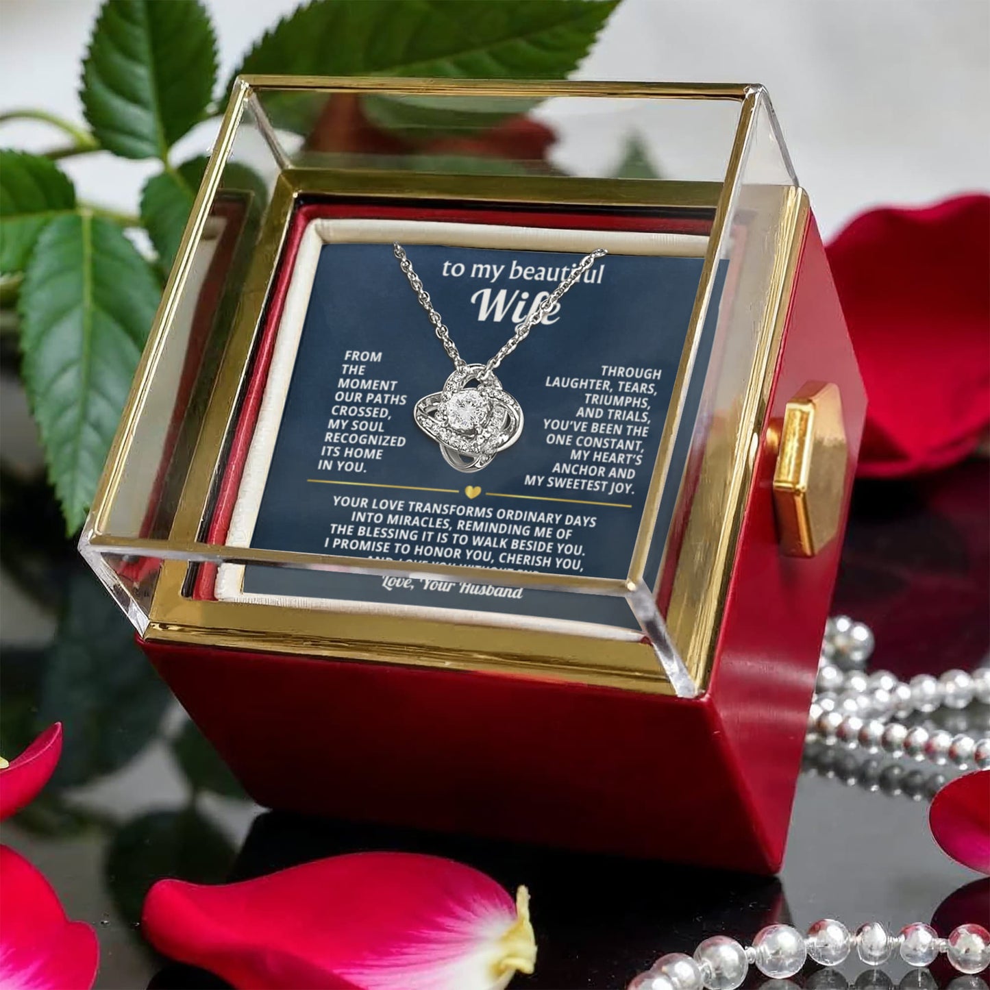 To My Wife Necklace & Rotating Rose Gift Box Set