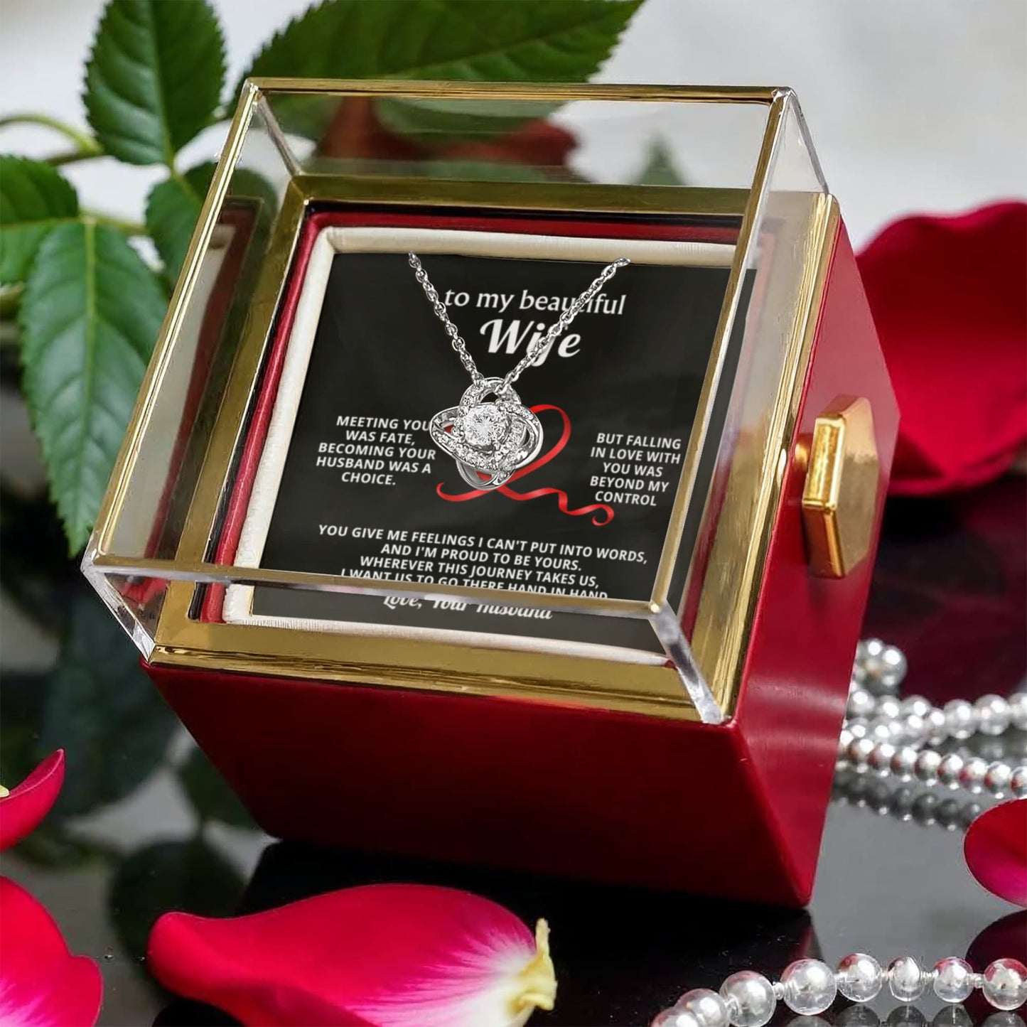 To My Wife Necklace & Rotating Rose Gift Box Set