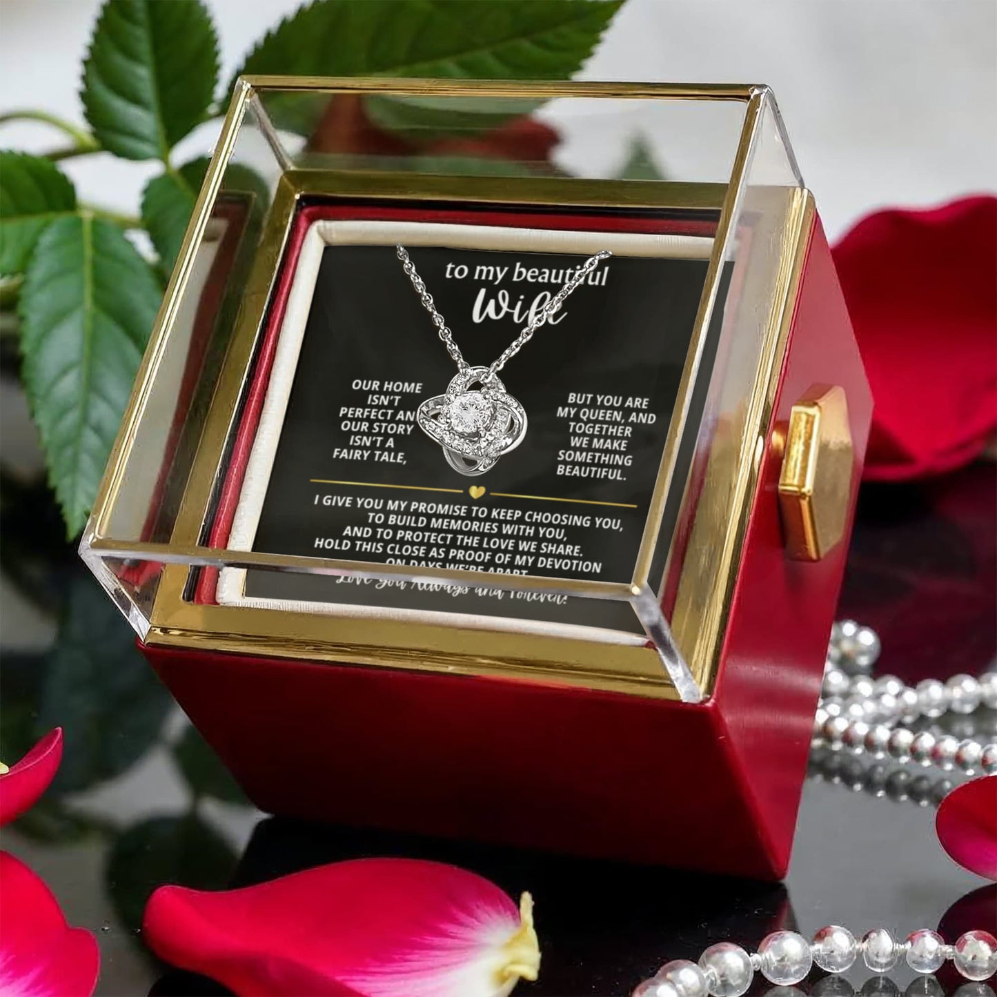 To My Wife Necklace & Rotating Rose Gift Box Set