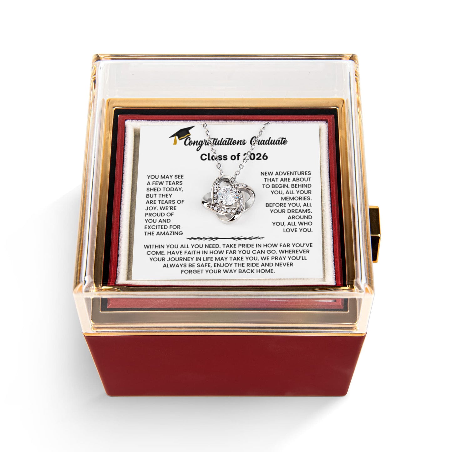 Class of 2026 Graduation Rotating Rose Box and Necklace Gift Set