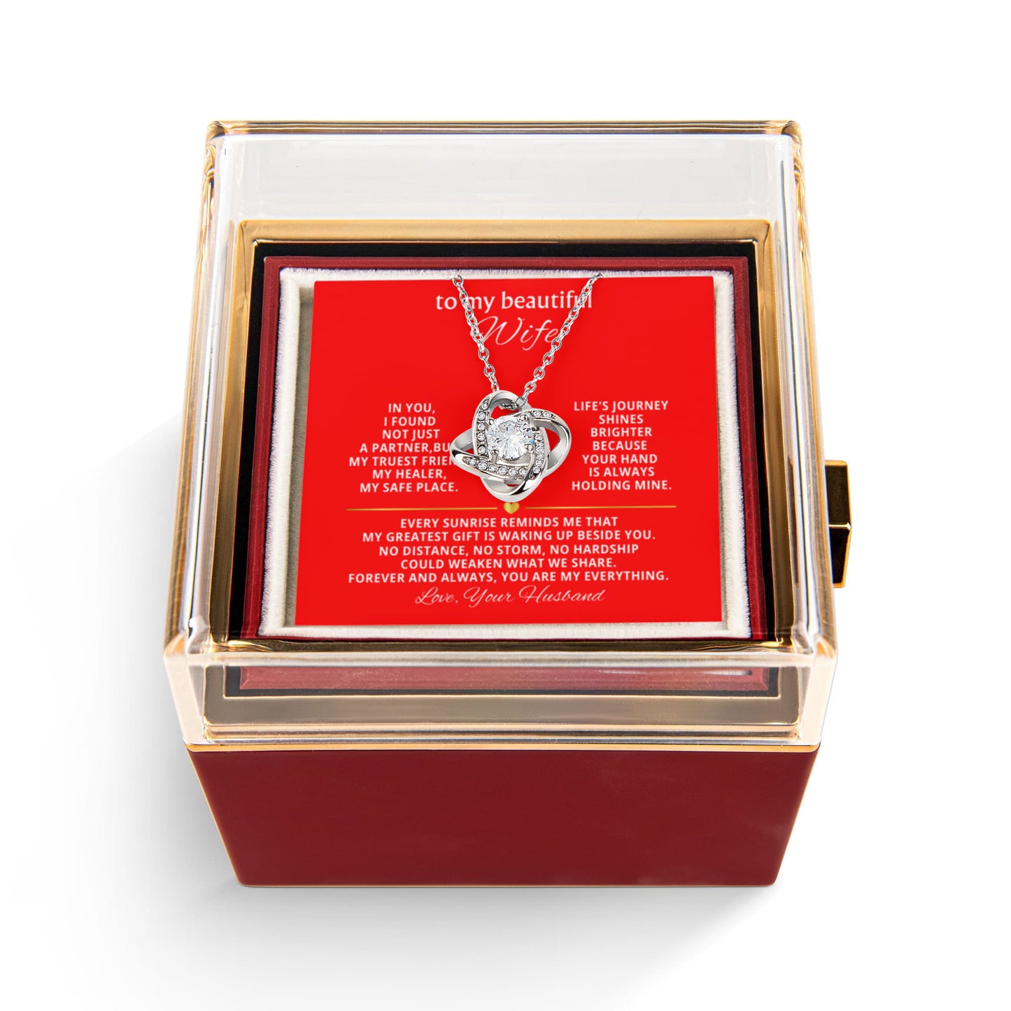 To My Wife Necklace & Rotating Rose Gift Box Set