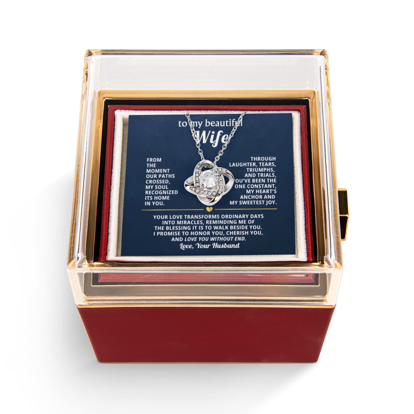 To My Wife Necklace & Rotating Rose Gift Box Set