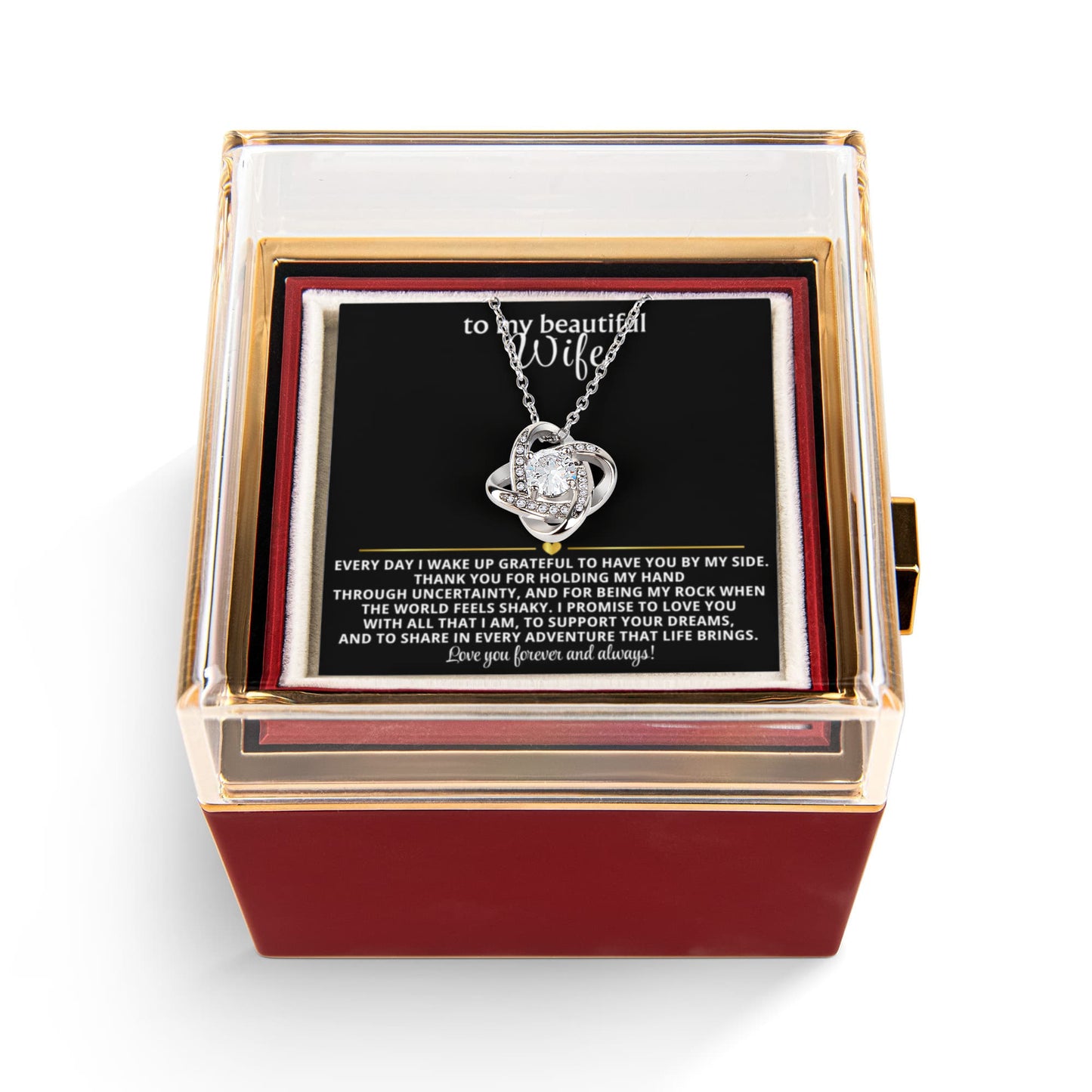 To My Wife Love Knot Necklace Rotating Rose Gift Box Set
