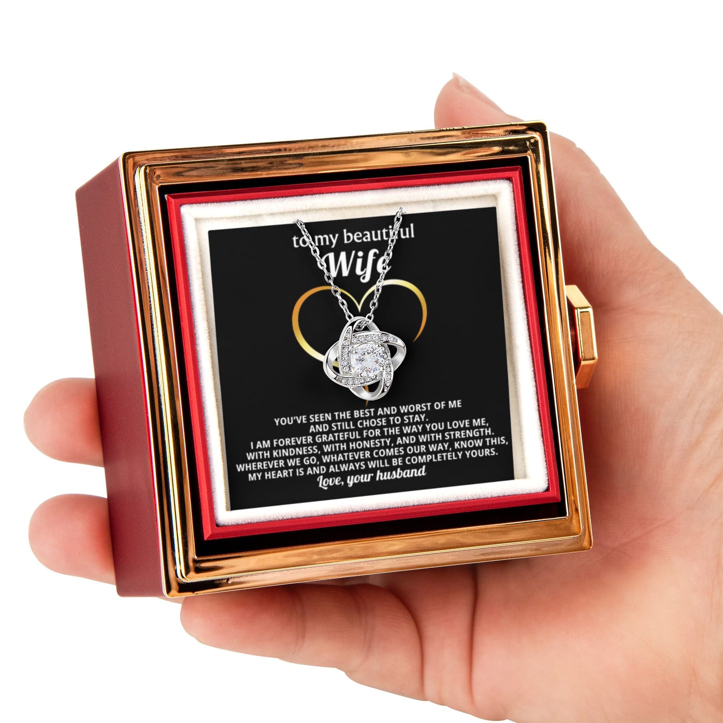 To My Wife Necklace & Rotating Rose Gift Box Set