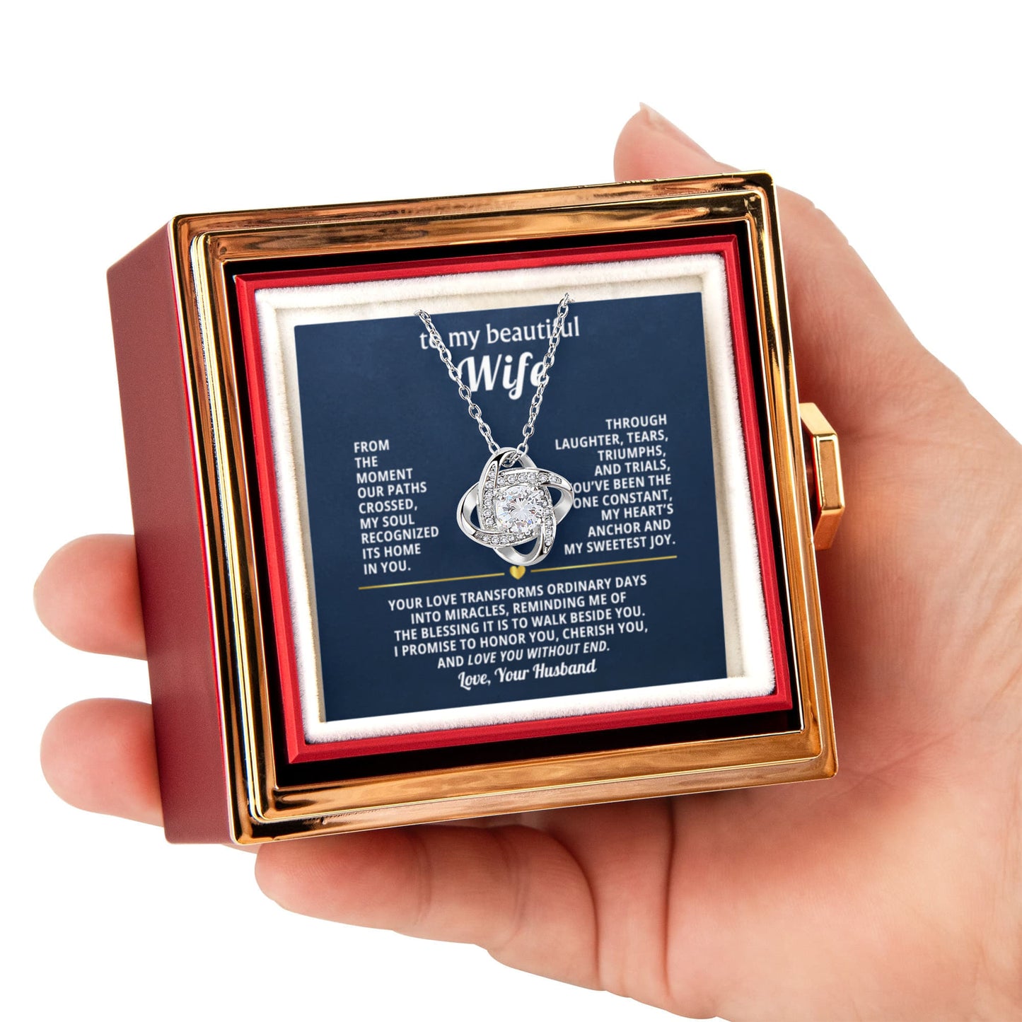 To My Wife Necklace & Rotating Rose Gift Box Set
