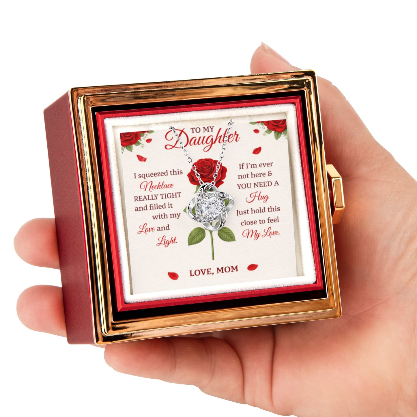 Daughter Love Knot Necklace Rose Box Gift Set