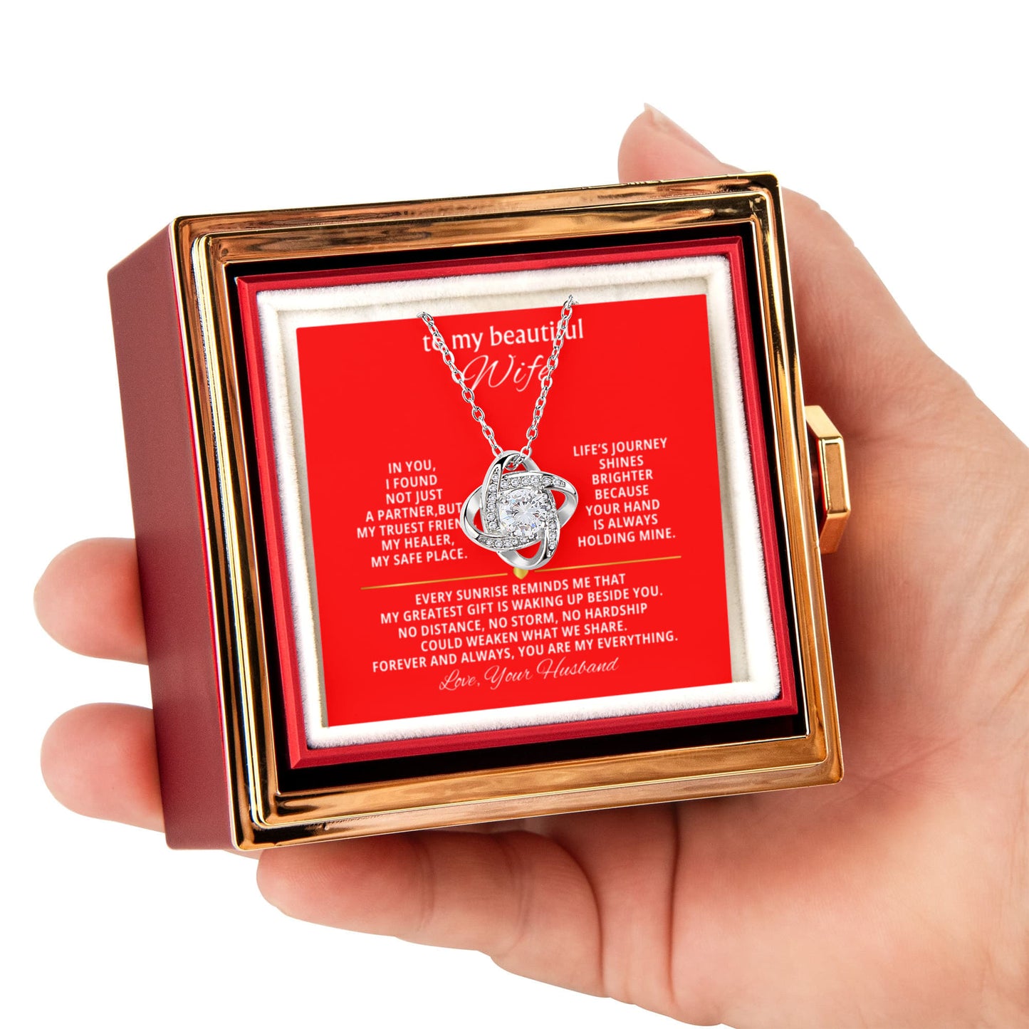 To My Wife Necklace & Rotating Rose Gift Box Set