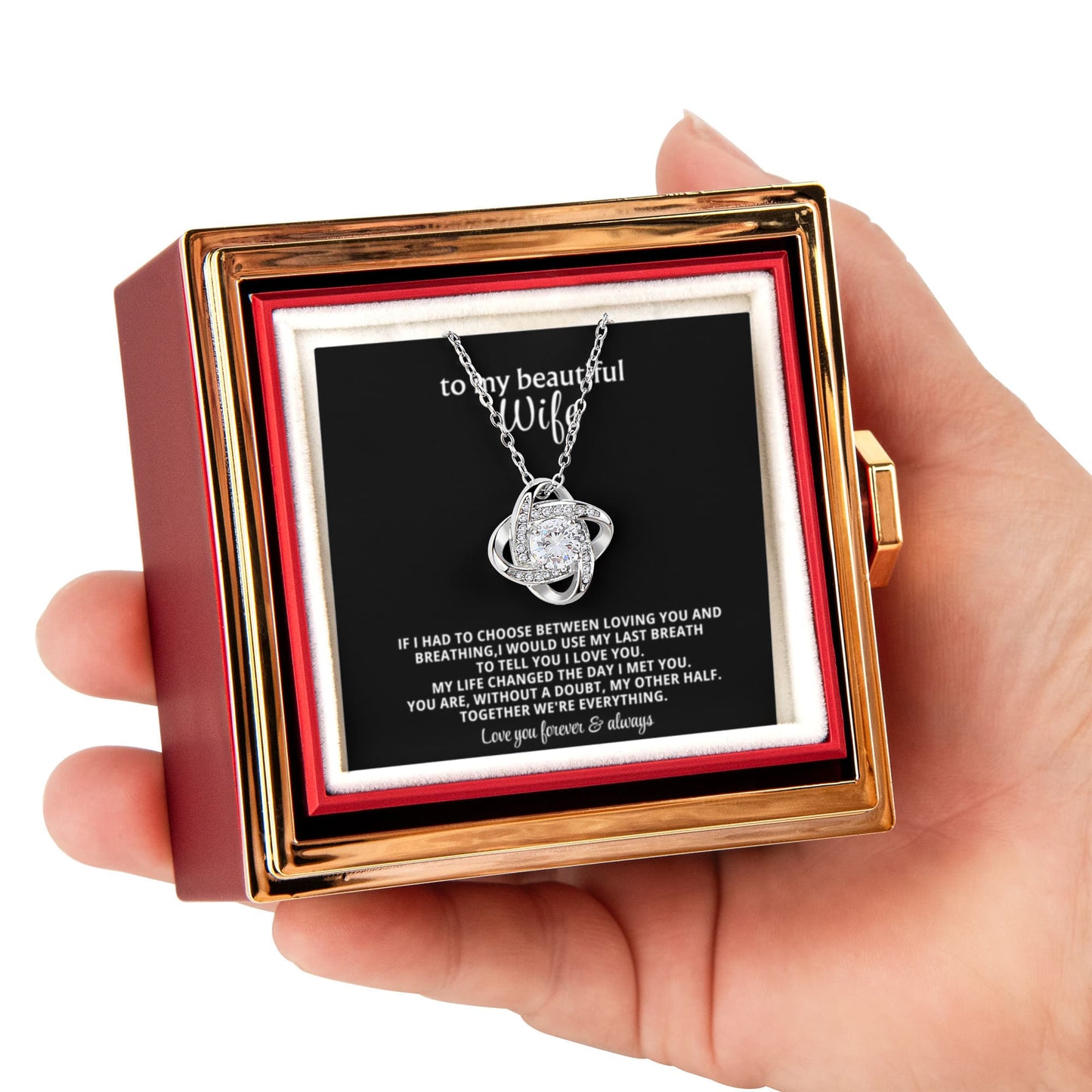 To My Wife Necklace & Rotating Rose Gift Box Set