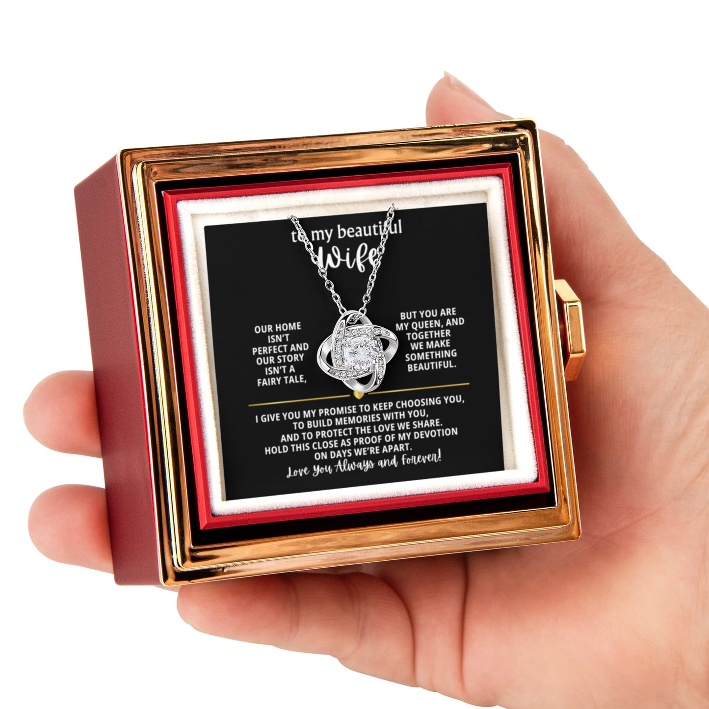 To My Wife Necklace & Rotating Rose Gift Box Set