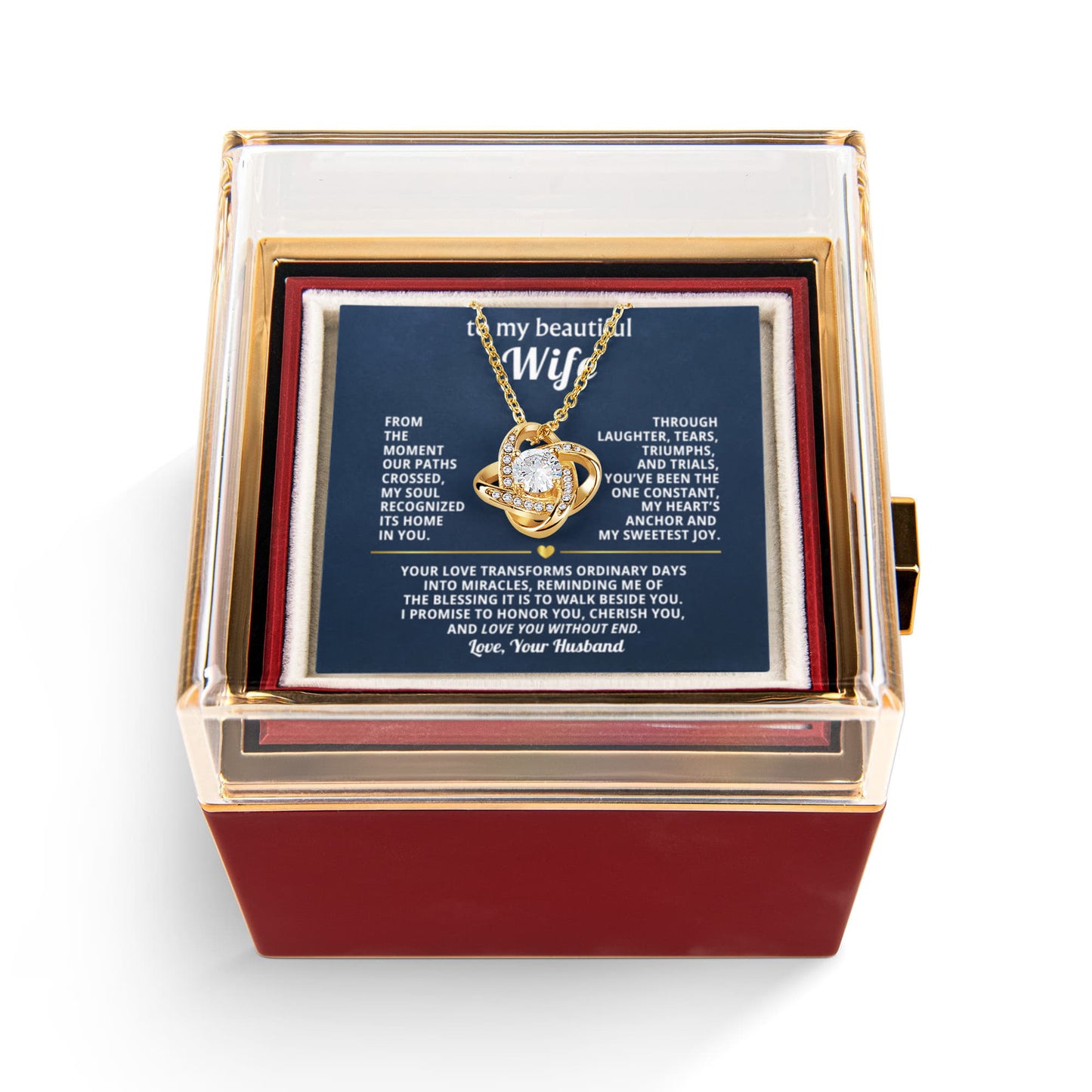 To My Wife Necklace & Rotating Rose Gift Box Set