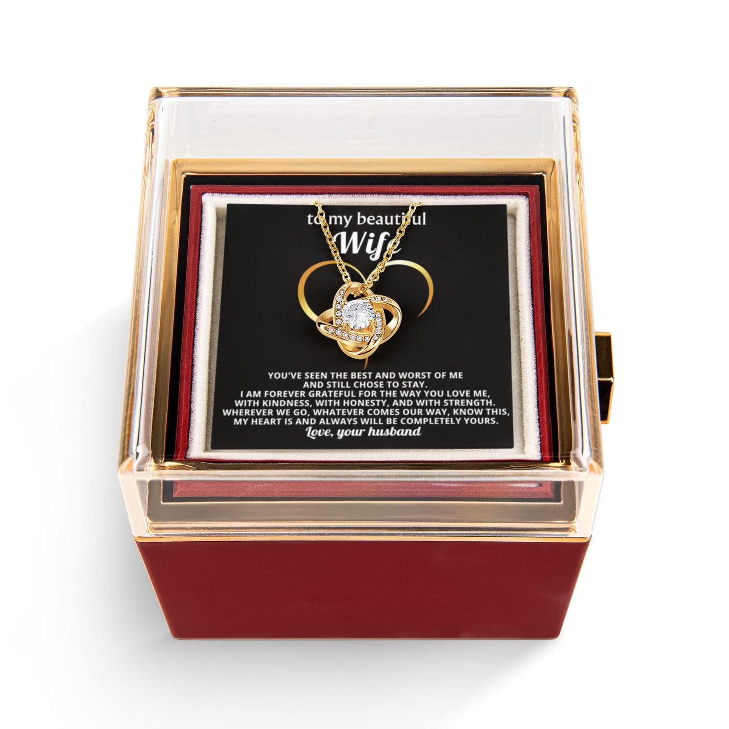 To My Wife Necklace & Rotating Rose Gift Box Set