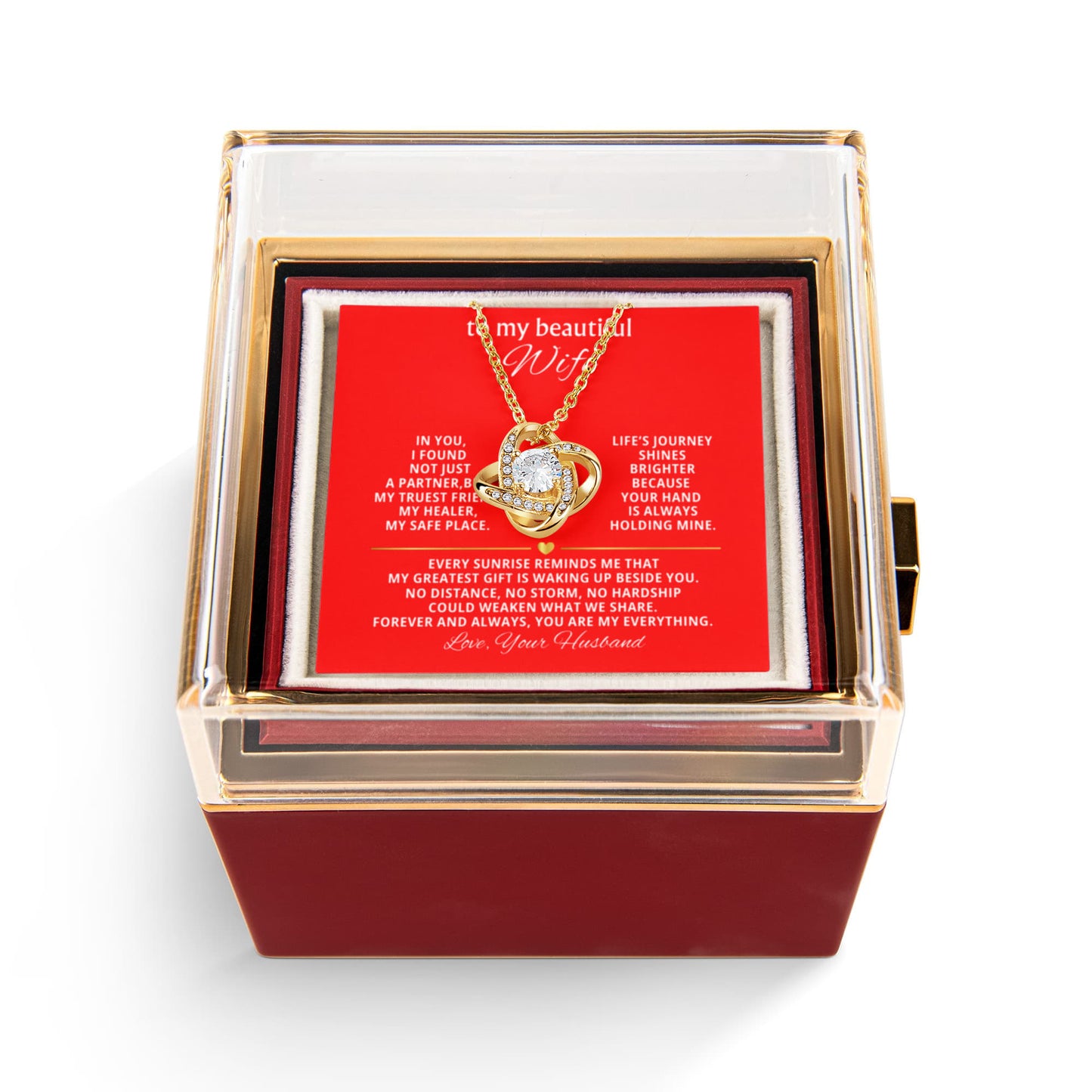 To My Wife Necklace & Rotating Rose Gift Box Set