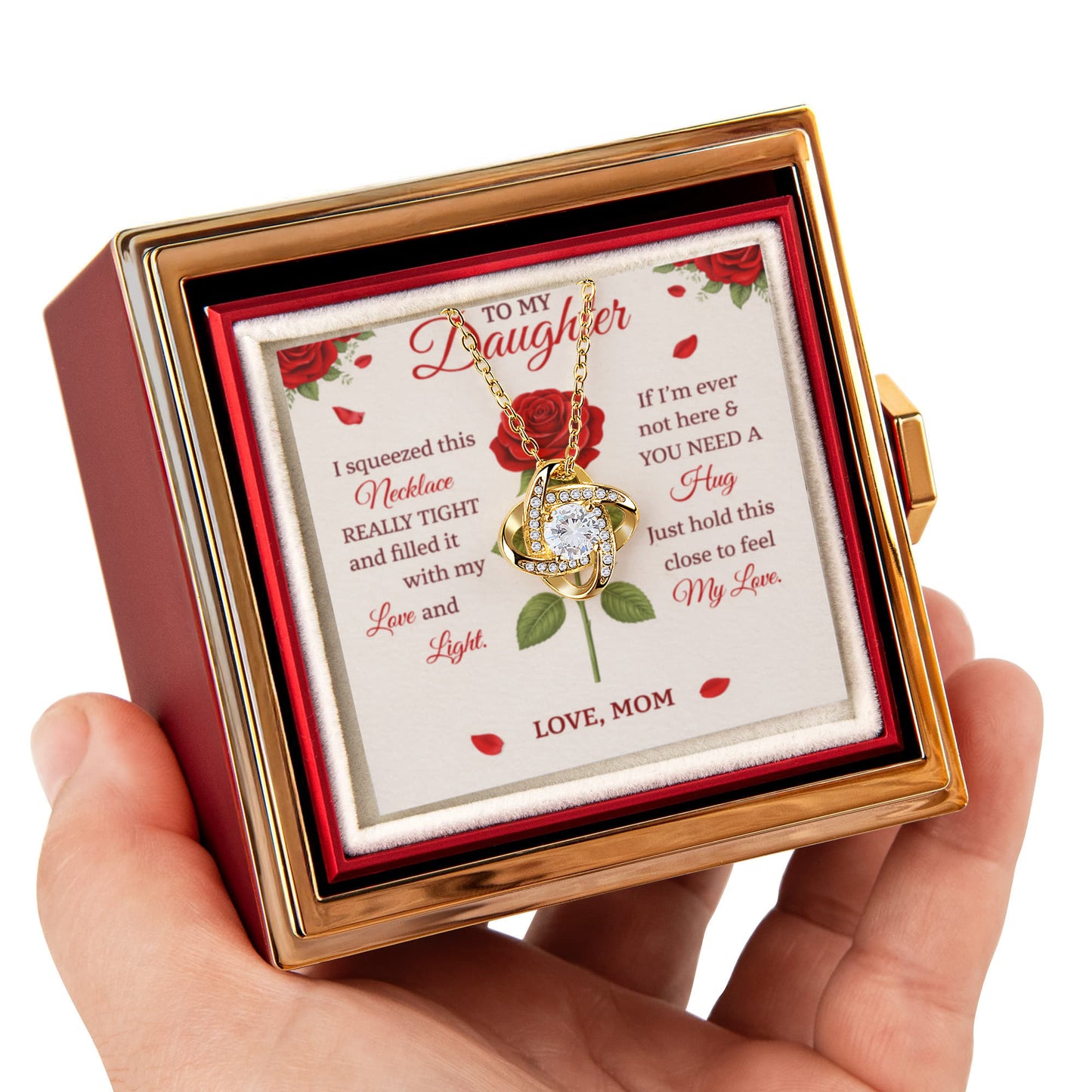 Daughter Love Knot Necklace Rose Box Gift Set
