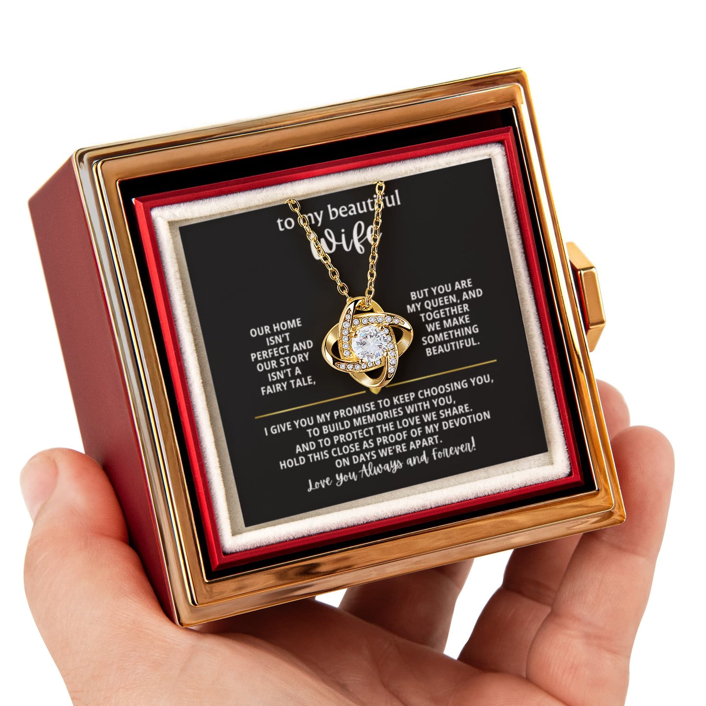 To My Wife Necklace & Rotating Rose Gift Box Set