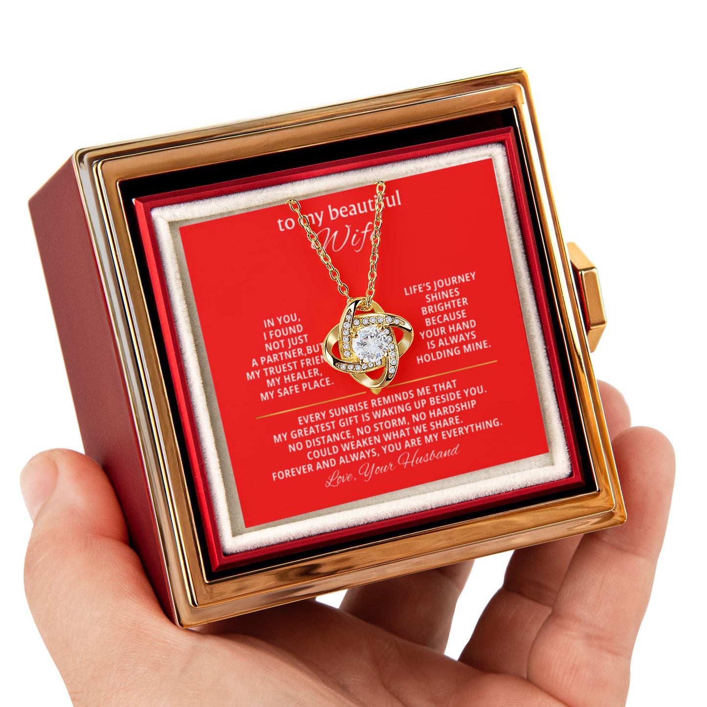 To My Wife Necklace & Rotating Rose Gift Box Set