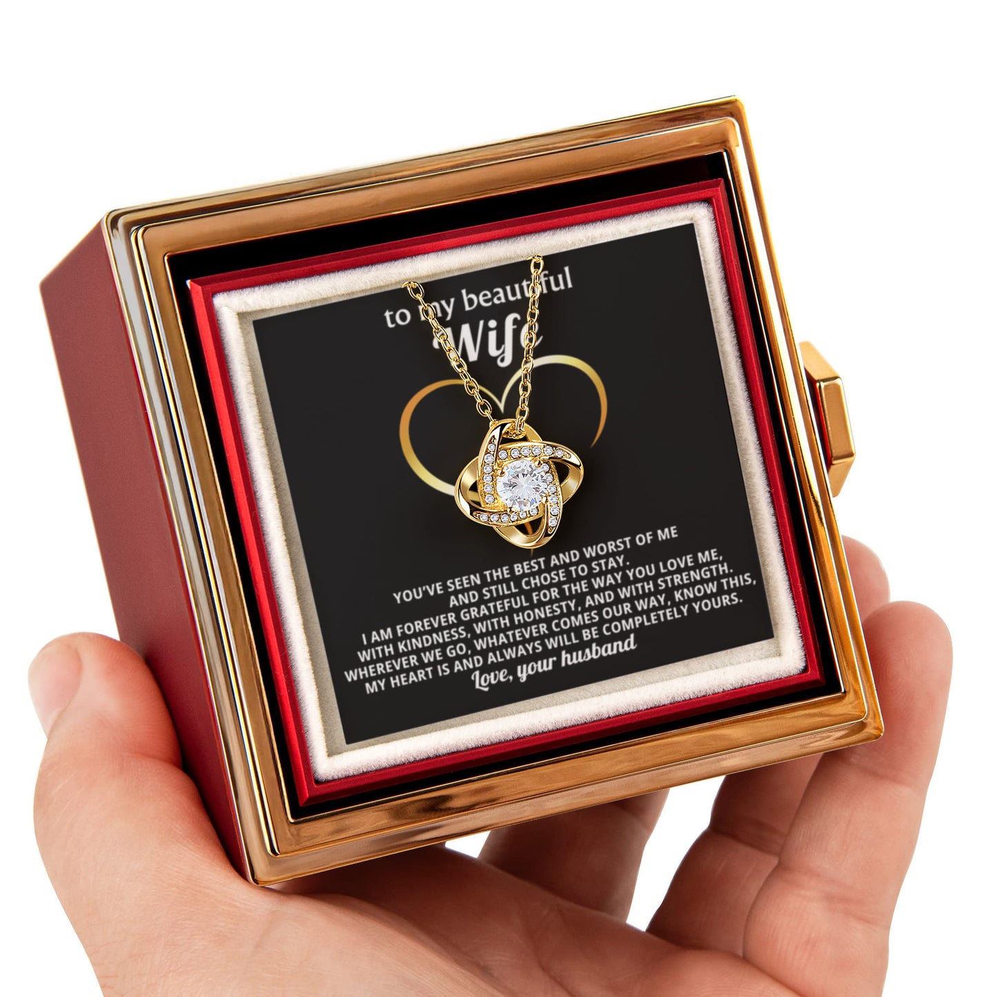 To My Wife Necklace & Rotating Rose Gift Box Set