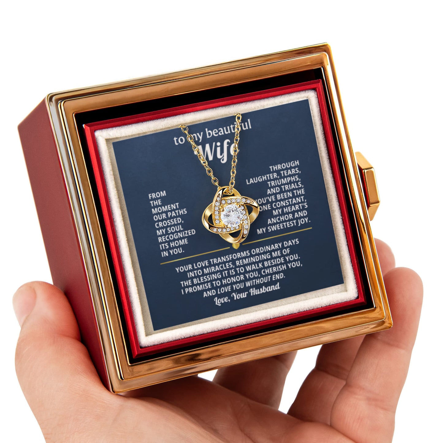 To My Wife Necklace & Rotating Rose Gift Box Set