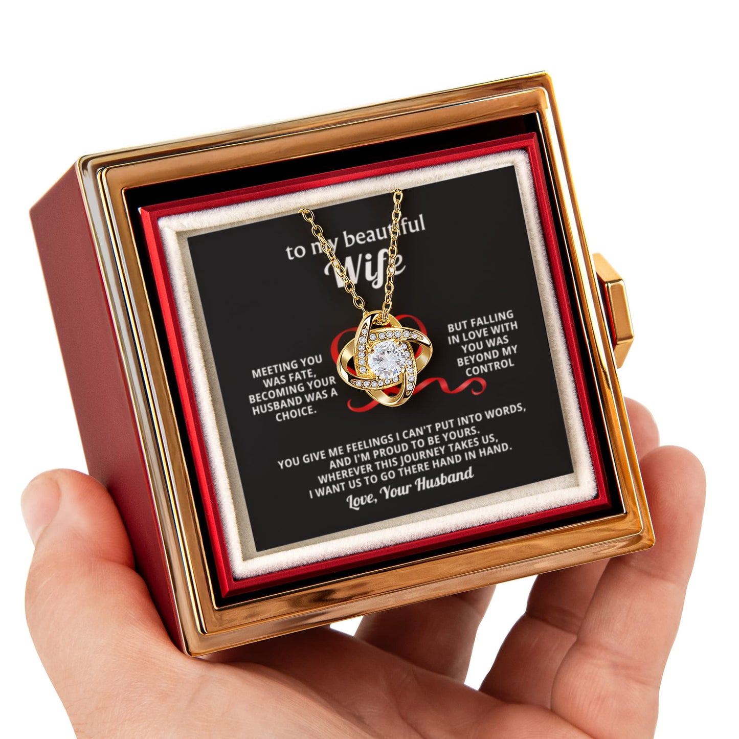 To My Wife Necklace & Rotating Rose Gift Box Set