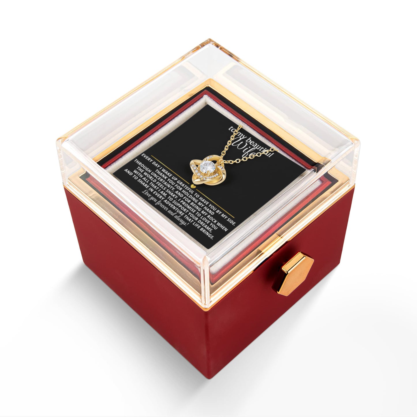 To My Wife Love Knot Necklace Rotating Rose Gift Box Set