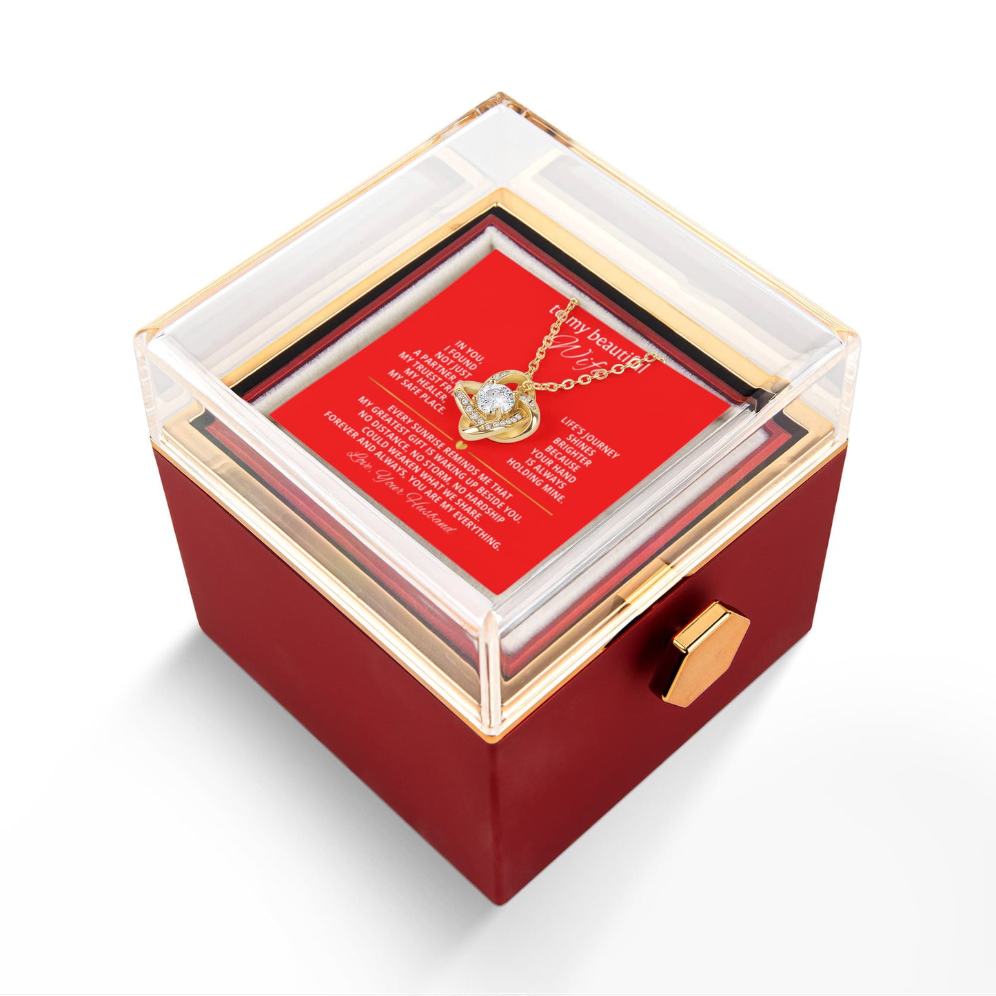 To My Wife Necklace & Rotating Rose Gift Box Set