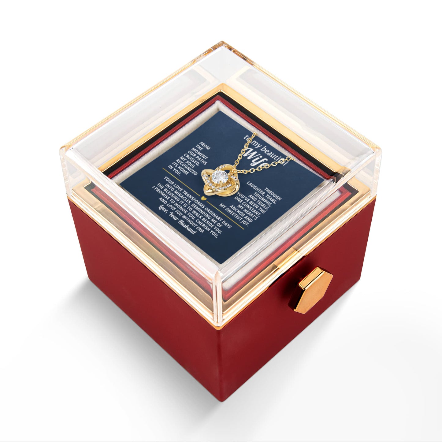 To My Wife Necklace & Rotating Rose Gift Box Set