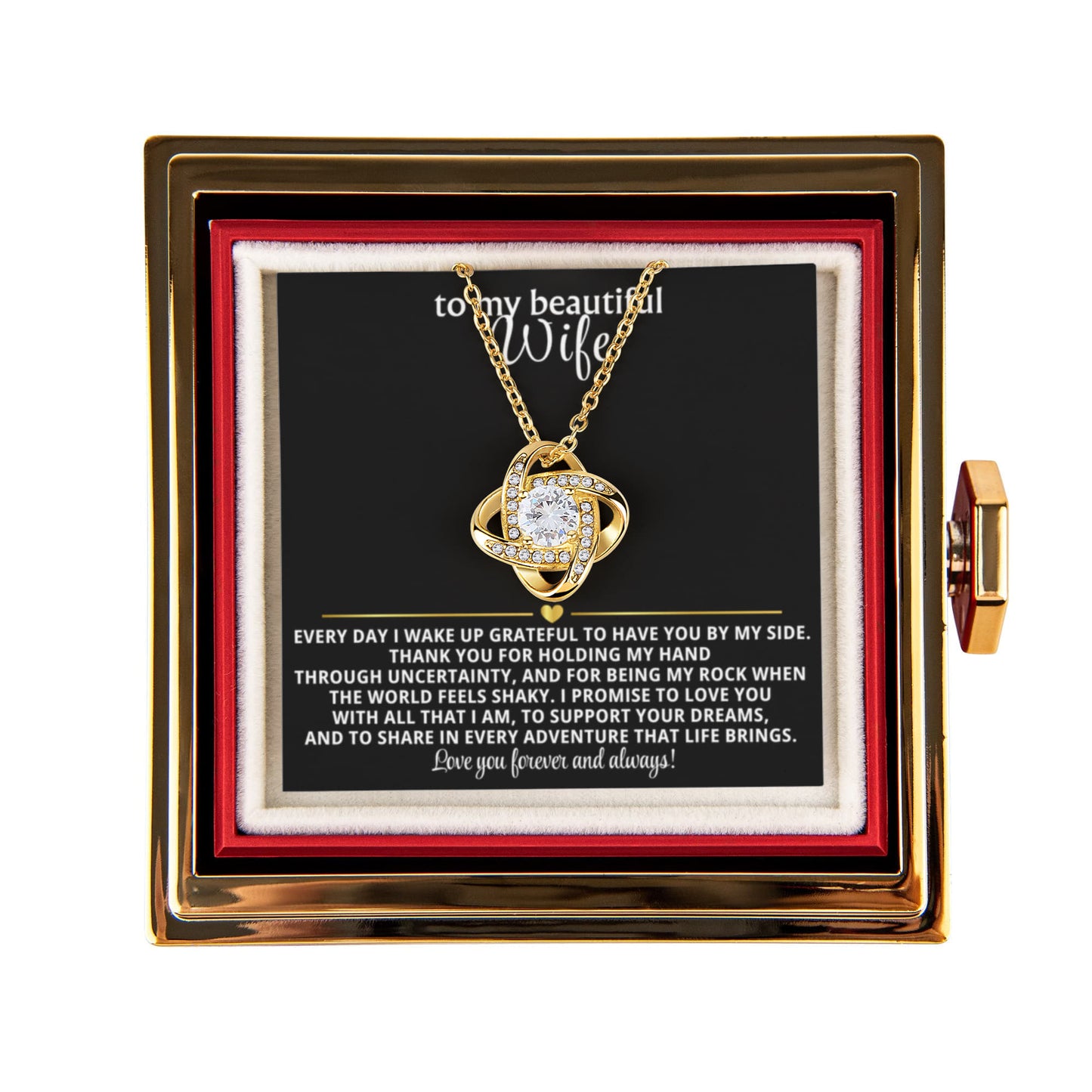 To My Wife Love Knot Necklace Rotating Rose Gift Box Set