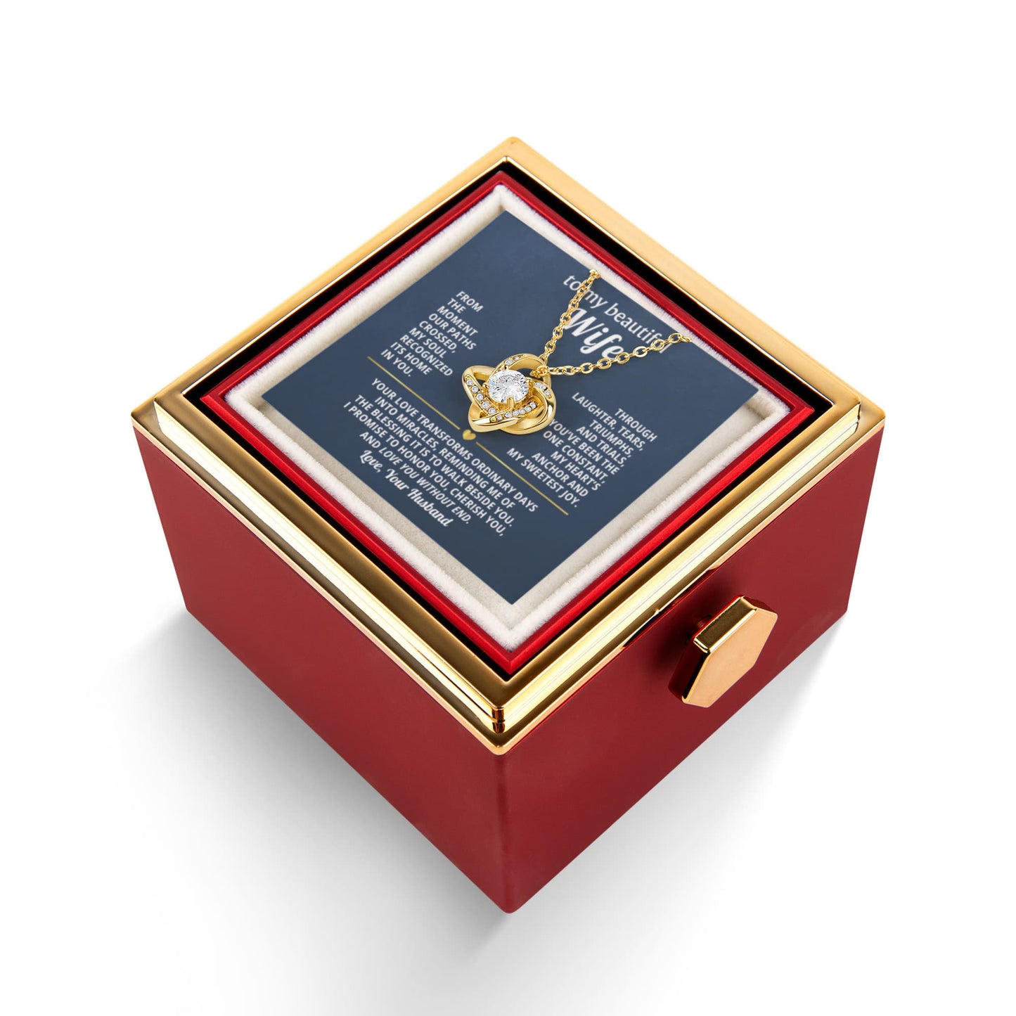 To My Wife Necklace & Rotating Rose Gift Box Set
