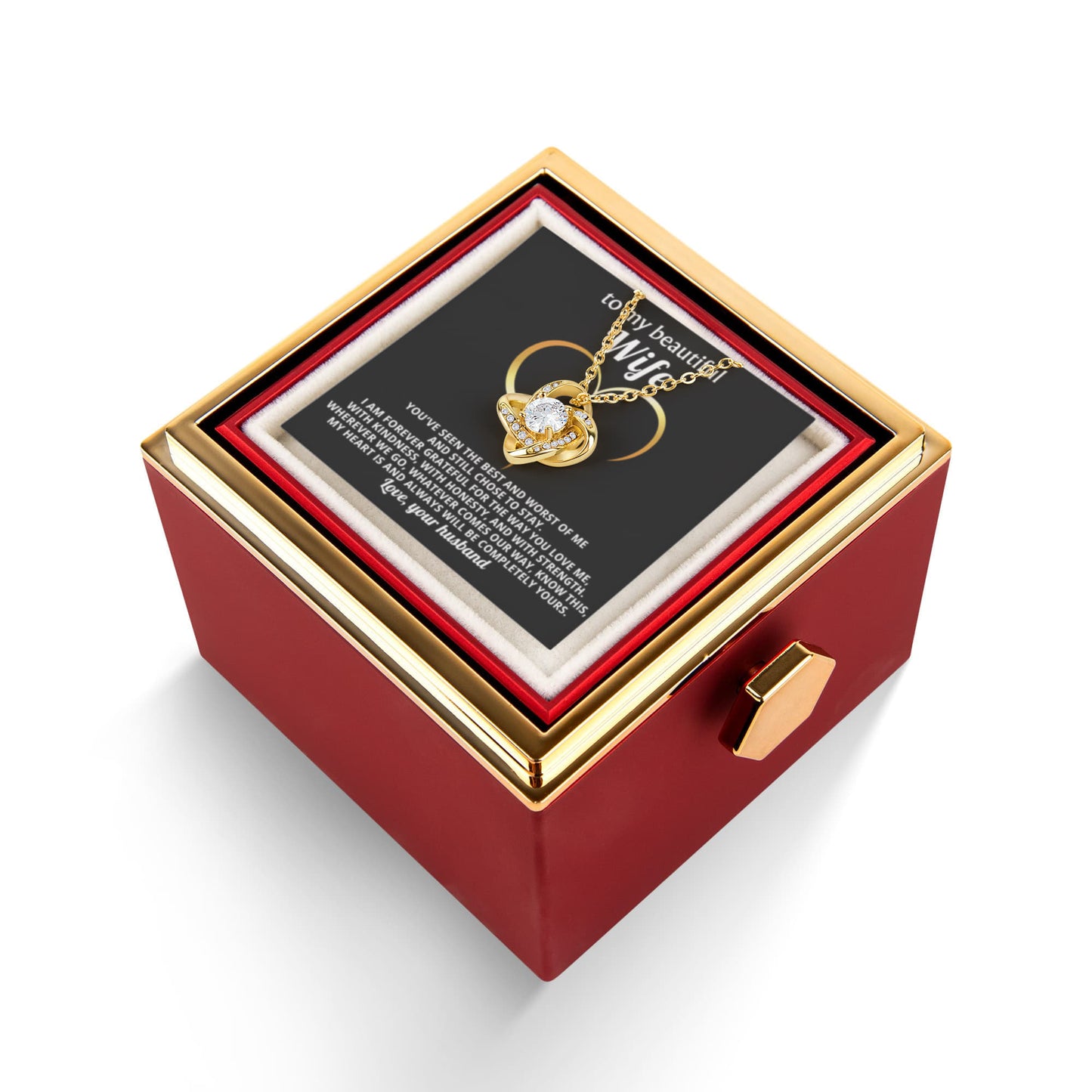 To My Wife Necklace & Rotating Rose Gift Box Set